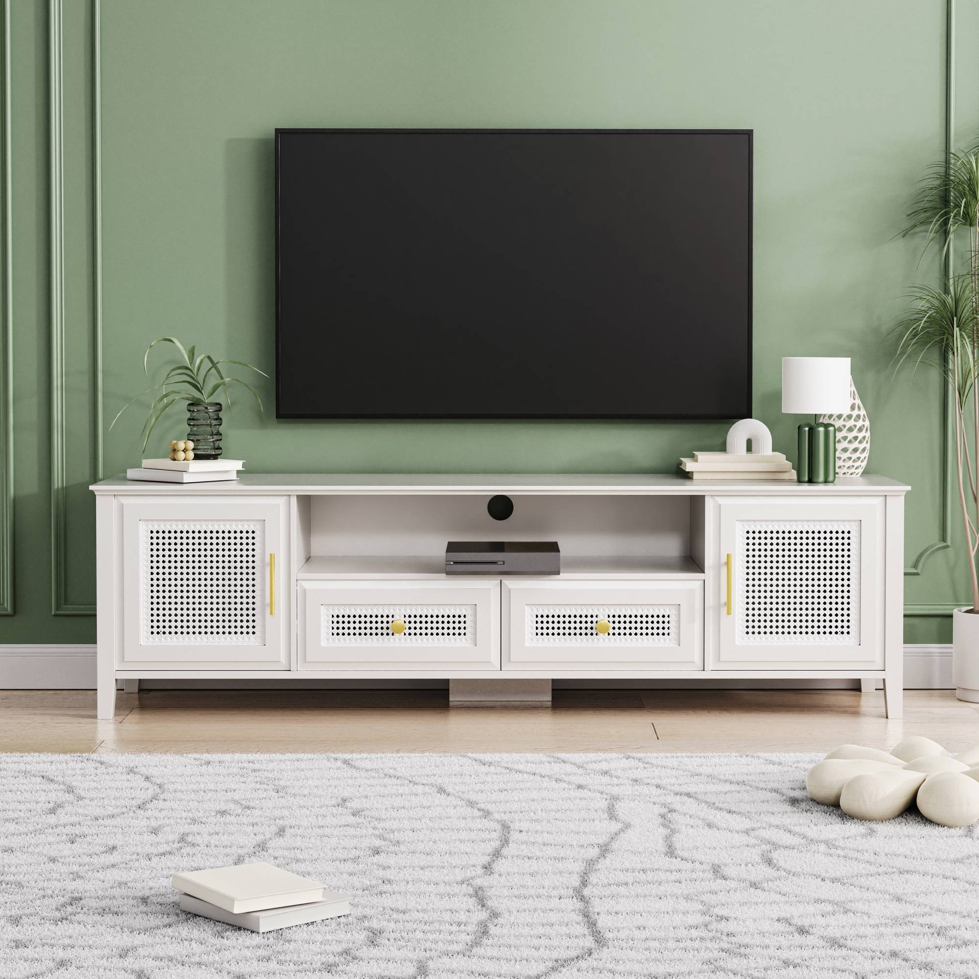 Yiekholo Modern/Contemporary White Tv Cabinet (Accommodates TVs up to 65-in)