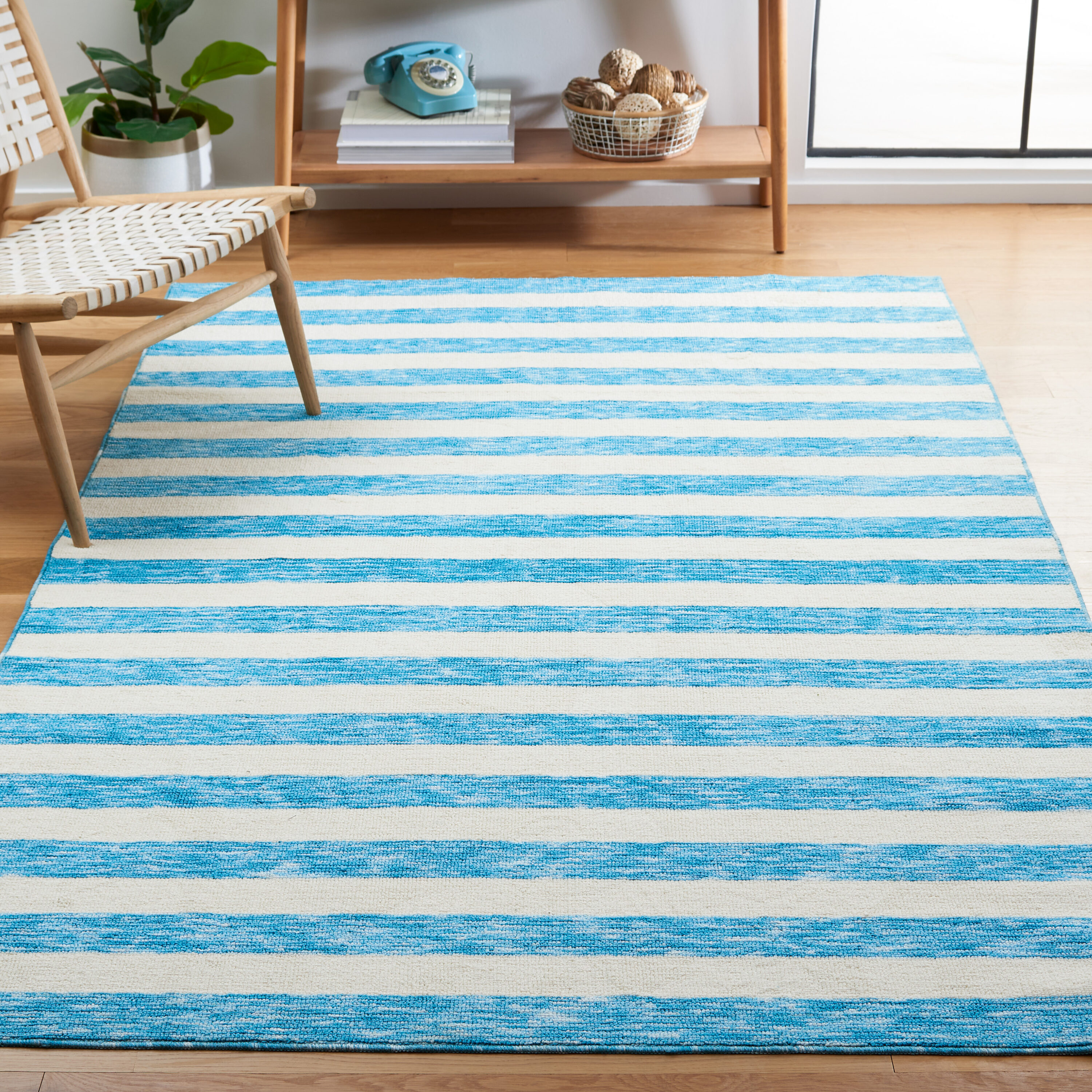 Safavieh ECR115M-3 Easy Care 3 x 5 (ft) Loomed Polyester Blue/Ivory Rectangular Indoor Stripe Machine washable Area rug