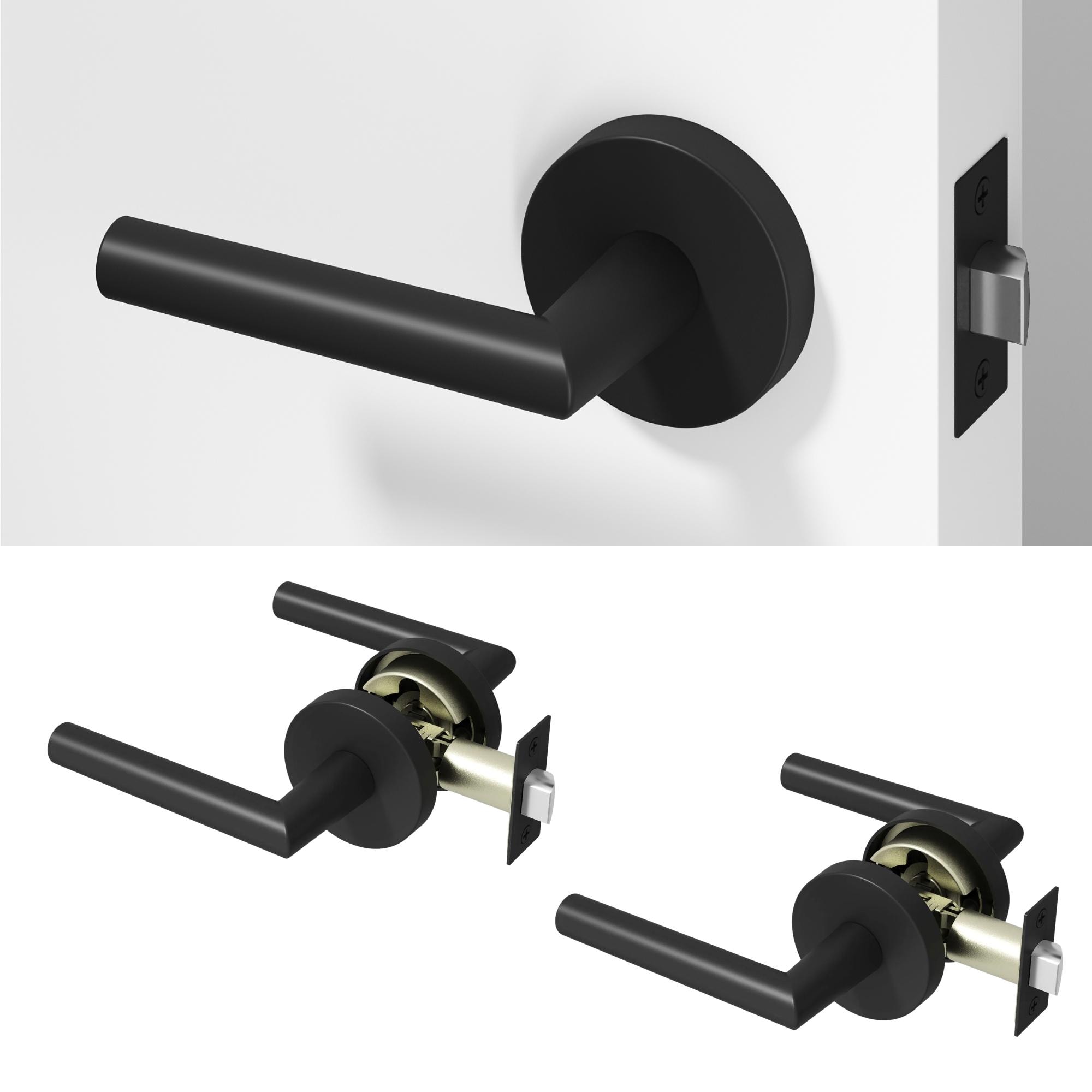 OKUN Stark Matte Black Interior or Hall/Closet Passage Door Handle 2 -Pack