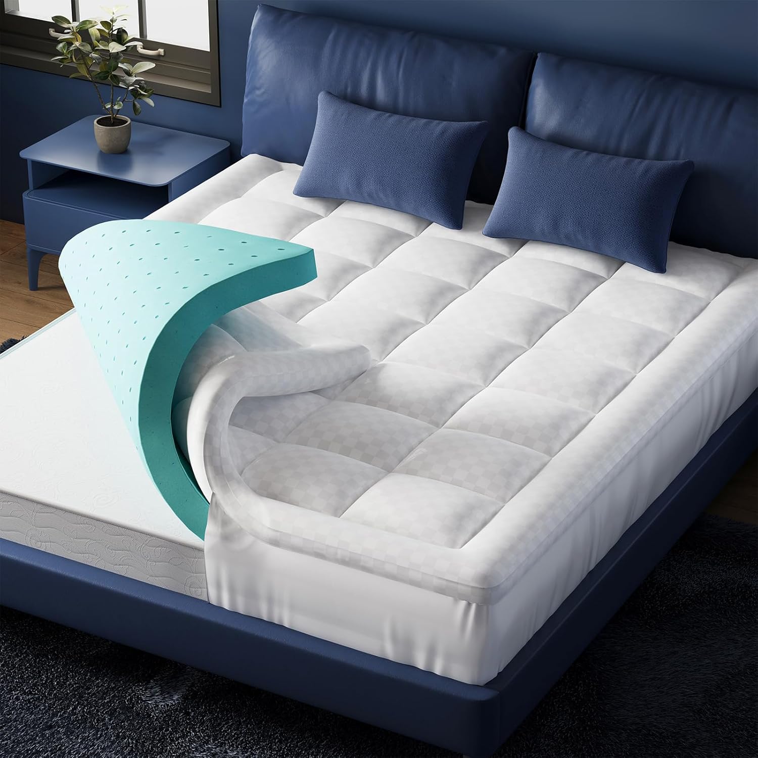 Belffin BFM-LM3004-T2WA05 King Size Dual Layer 3 Inch Thick Memory Foam Mattress Topper
