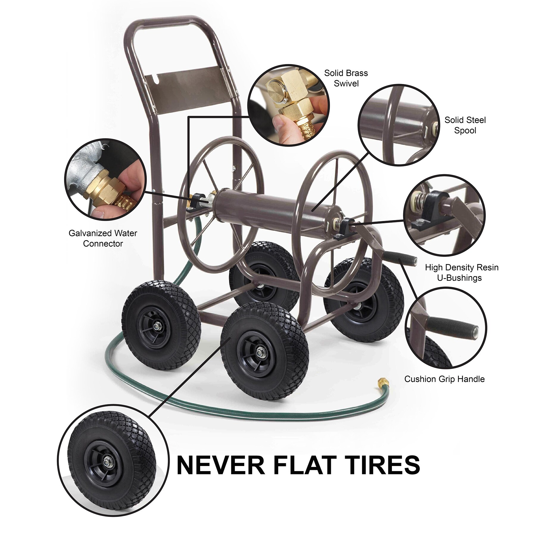 Glitzhome Rolling Cart with Hose Reel Steel, Can Hold Up 250 ft. of 5/8  Inch Water Hose, Set of One - Jay C Food Stores