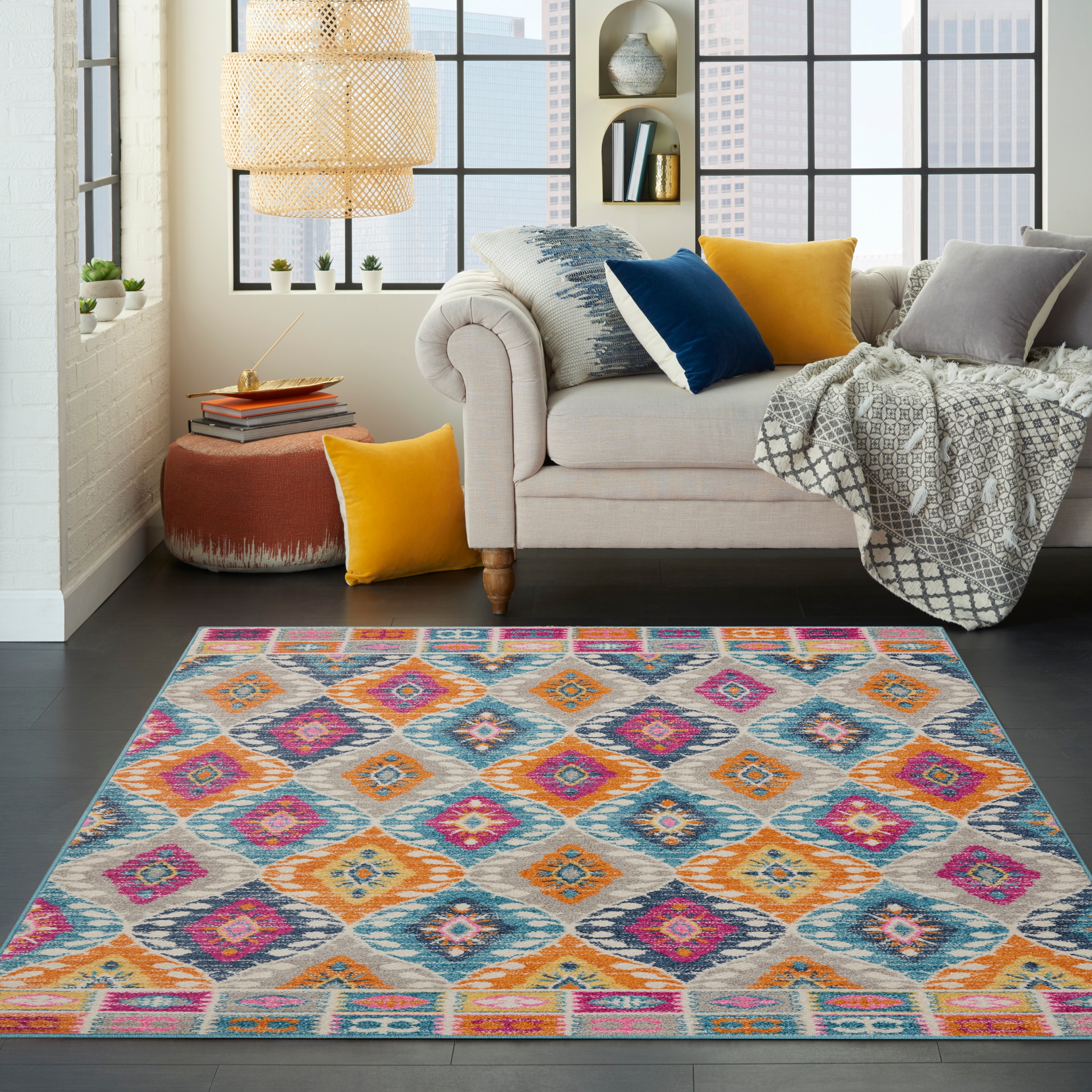 Multicolor Geometric Boho-Chic Synthetic Area Rug