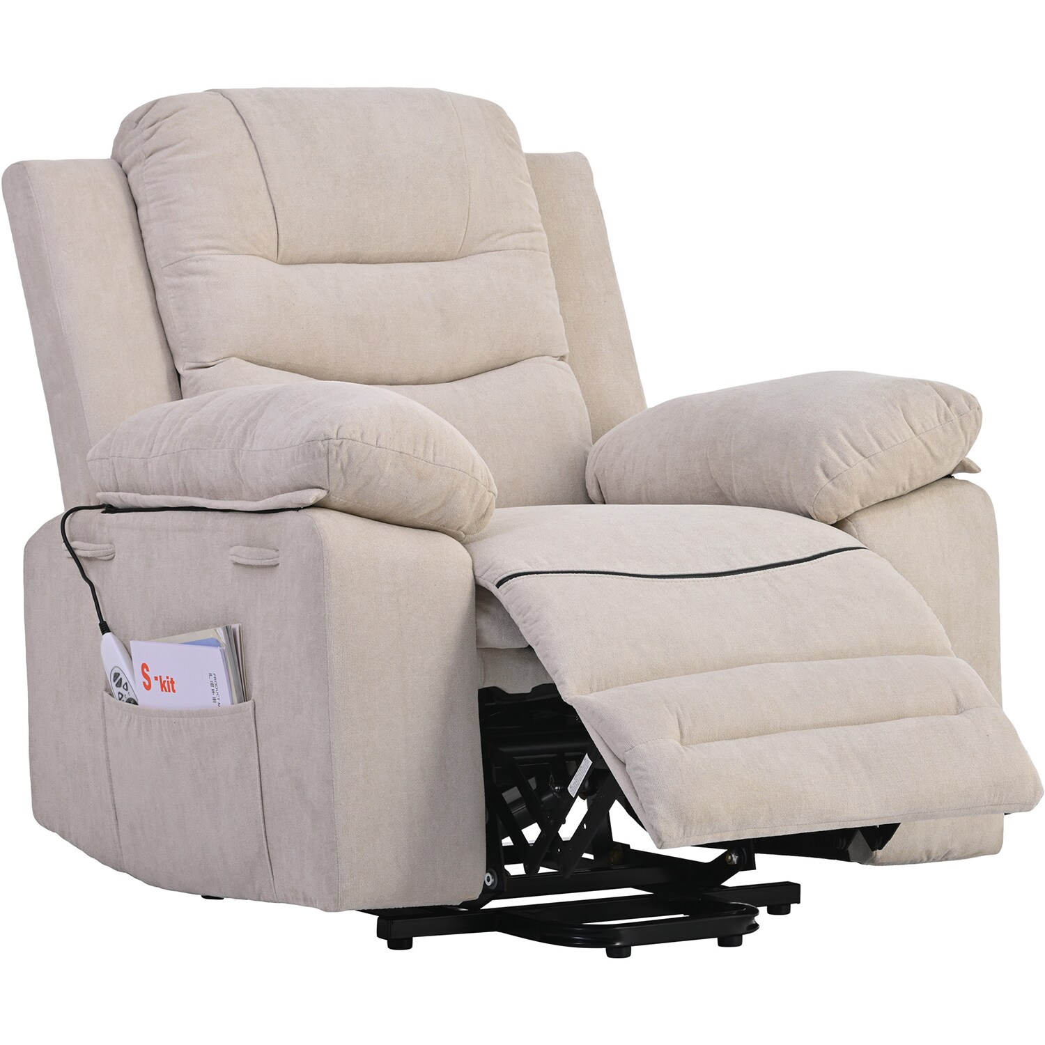 SINOFURN Brown/Tan Linen Upholstered Powered Reclining Massage Chair ...