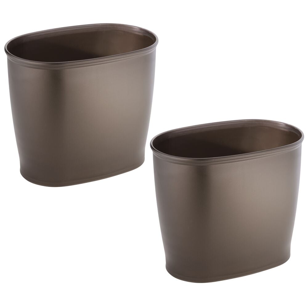 iDesign 27823M2 Small Oval Plastic Bathroom Trash Can -  Set of 2 - Bronze - Made in USA