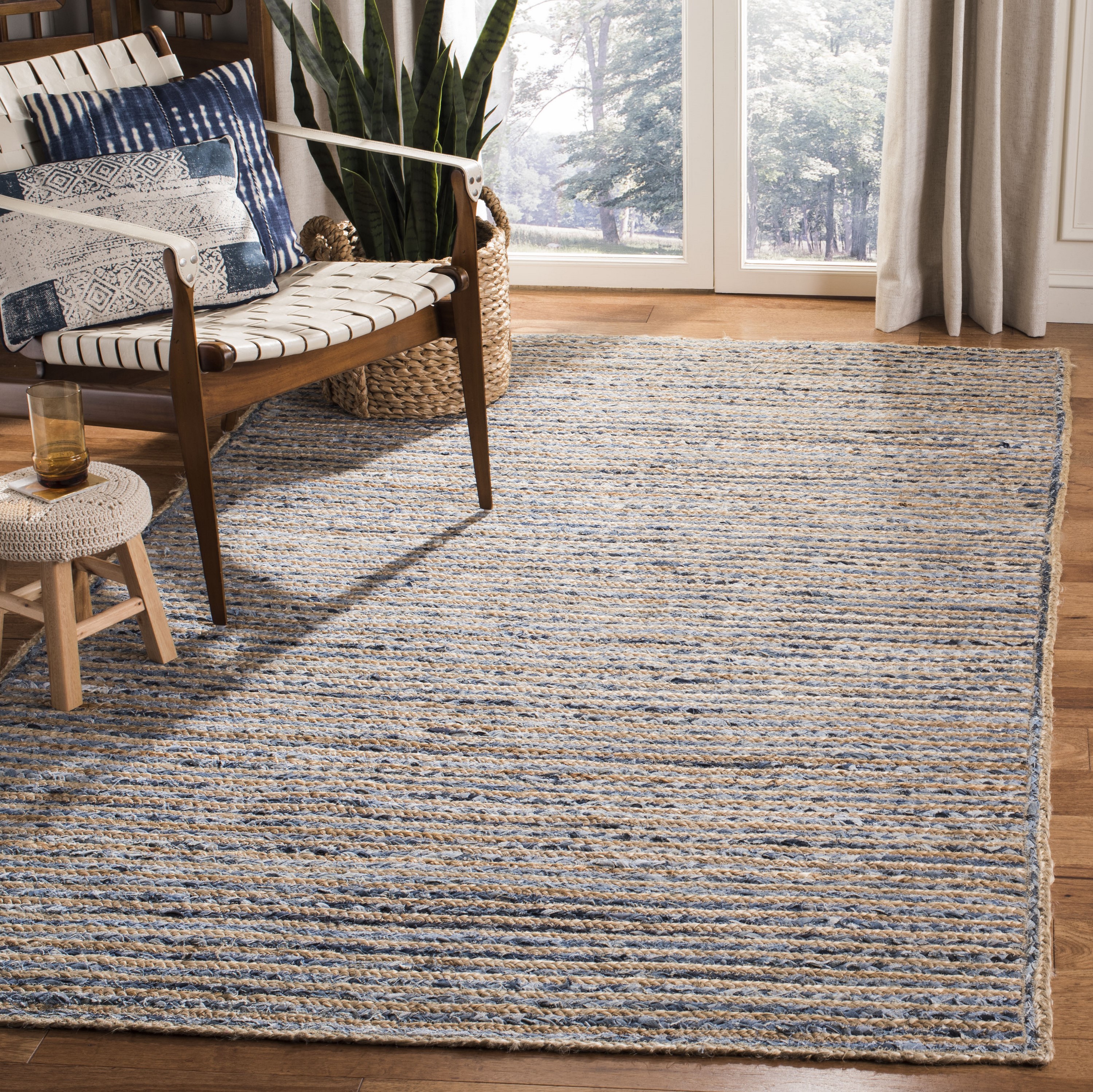 Cape Cod Natural and Blue Handmade Jute Area Rug 3'x5'