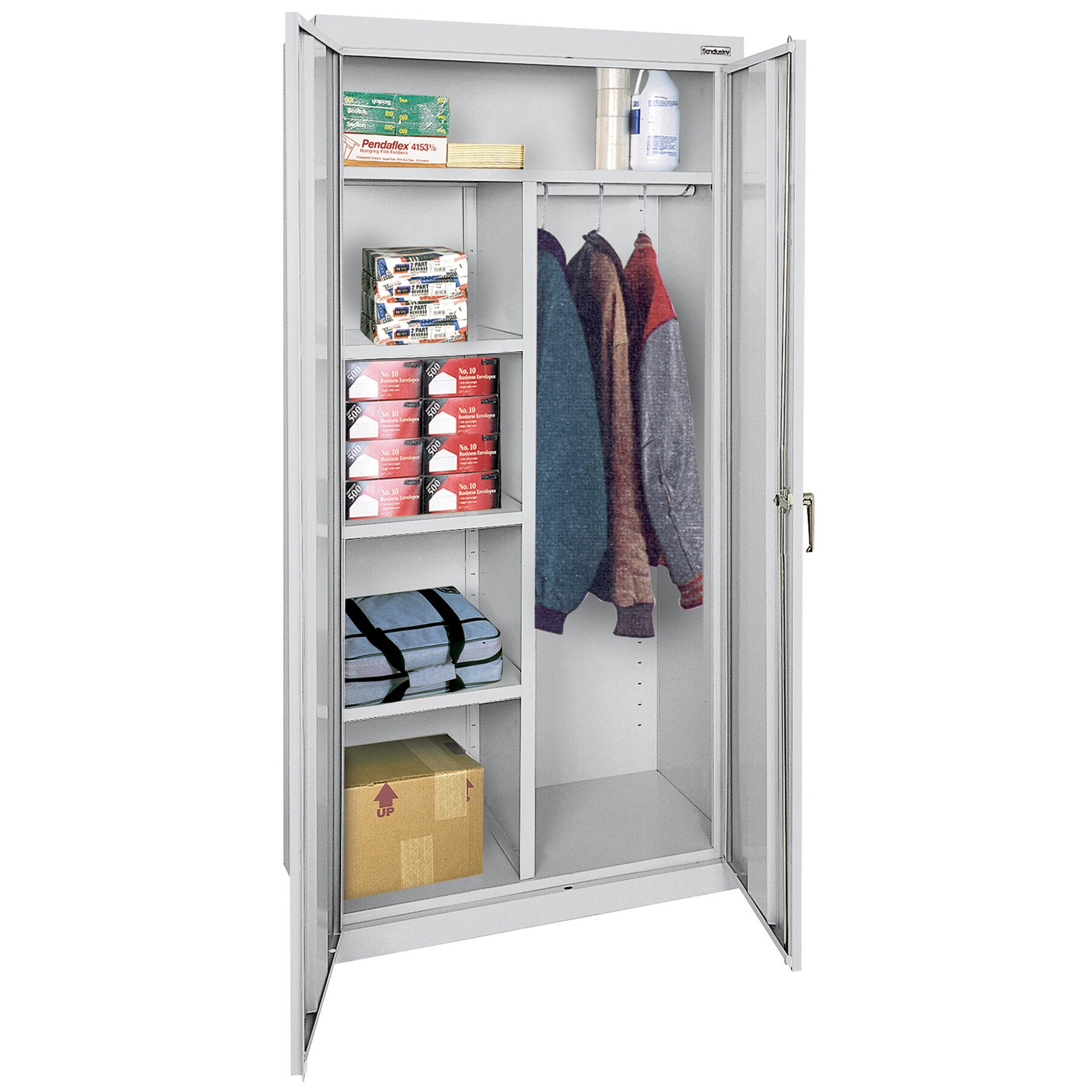 Gray Steel Freestanding Lockable Office Cabinet with Adjustable Shelving
