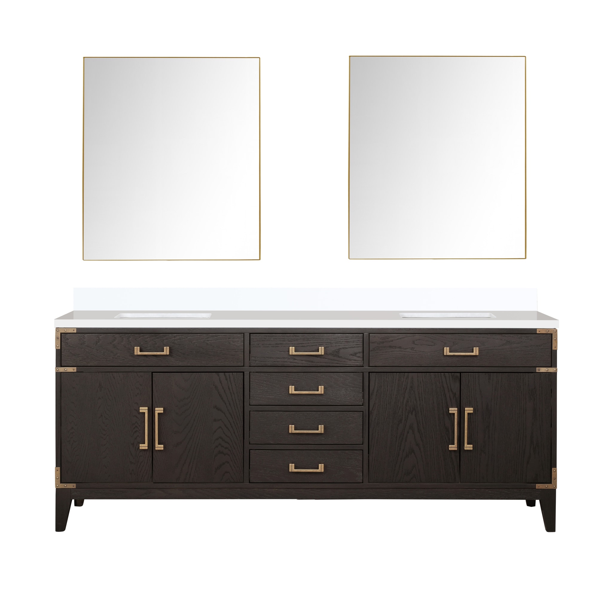 Lexora LVW80DK310 Wilton 80-in Brown Oak Undermount Double Sink Bathroom Vanity with White Cultured Marble Top (Mirror Included)
