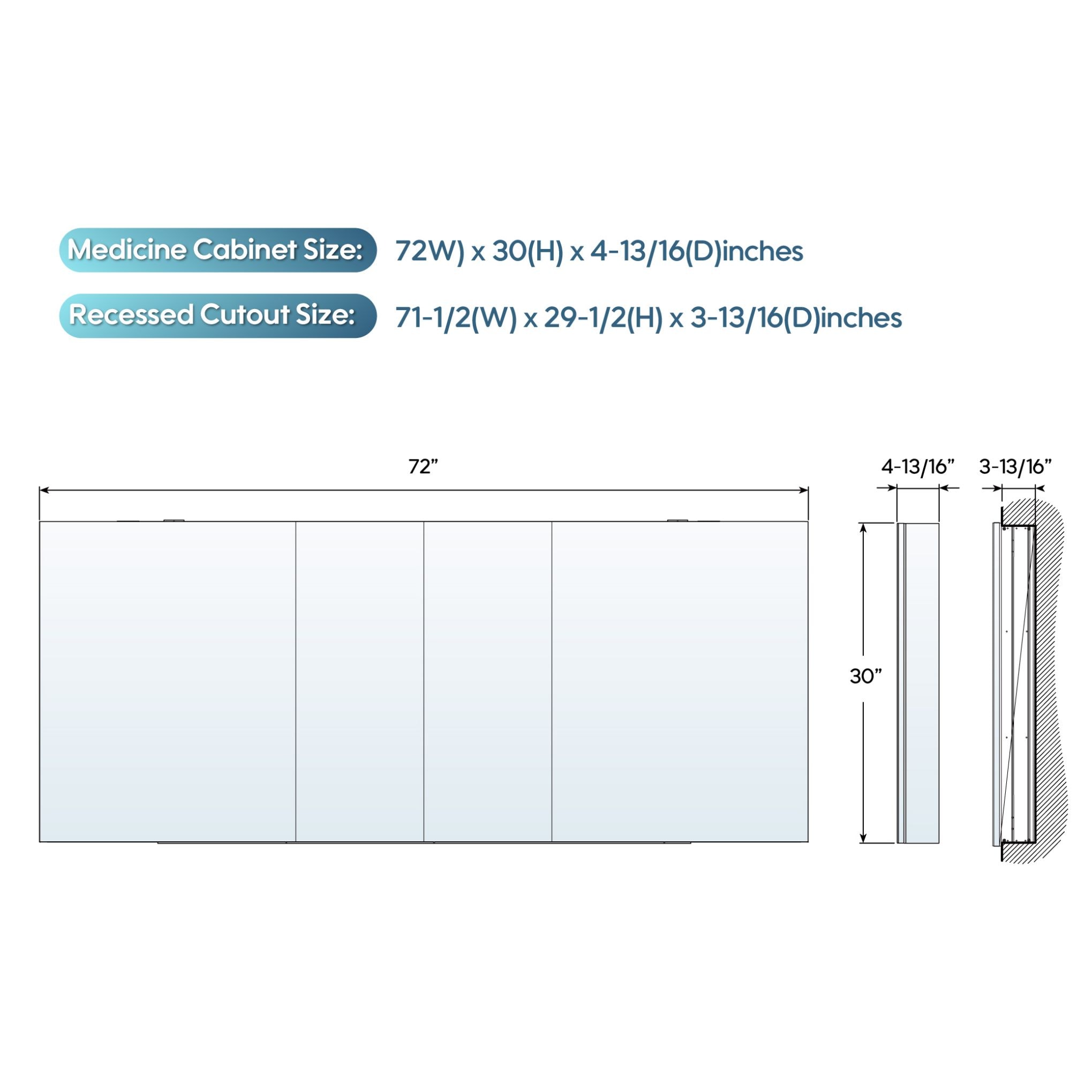 WELLFOR ROSA24121224LRLR Bathroom-Medicine-Cabinets - View #2
