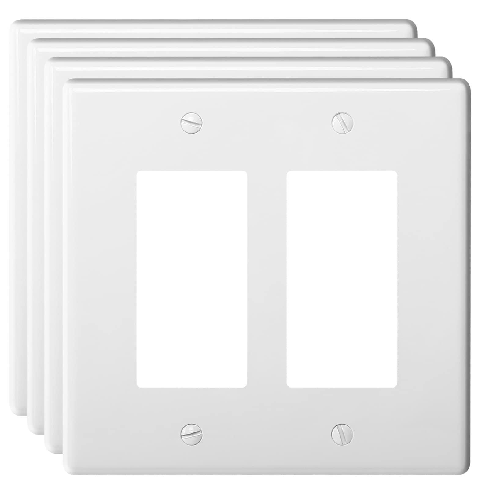 Phyfalip  2 Gang Decorator Wall Plate Cover Mid Size for Light Switch Smart Switch Dimmer GFCI USB Outlet Durable Polycarbonate 4 Pack White