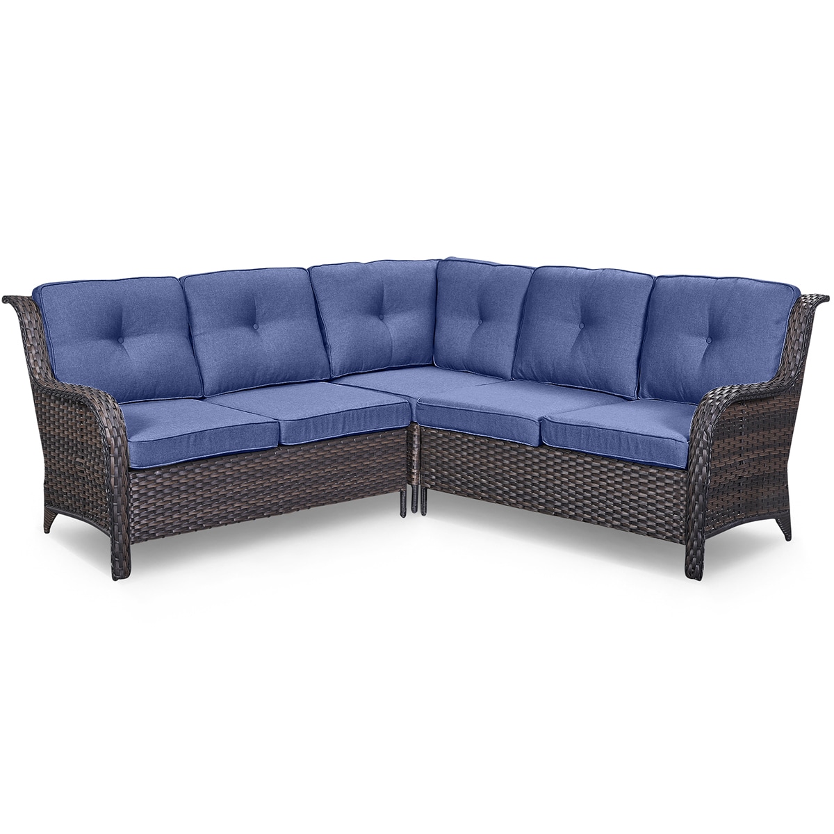 Rilyson FSAPBR13-1 ASPEN Wicker Outdoor Sectional with Blue Cushions and Steel Frame