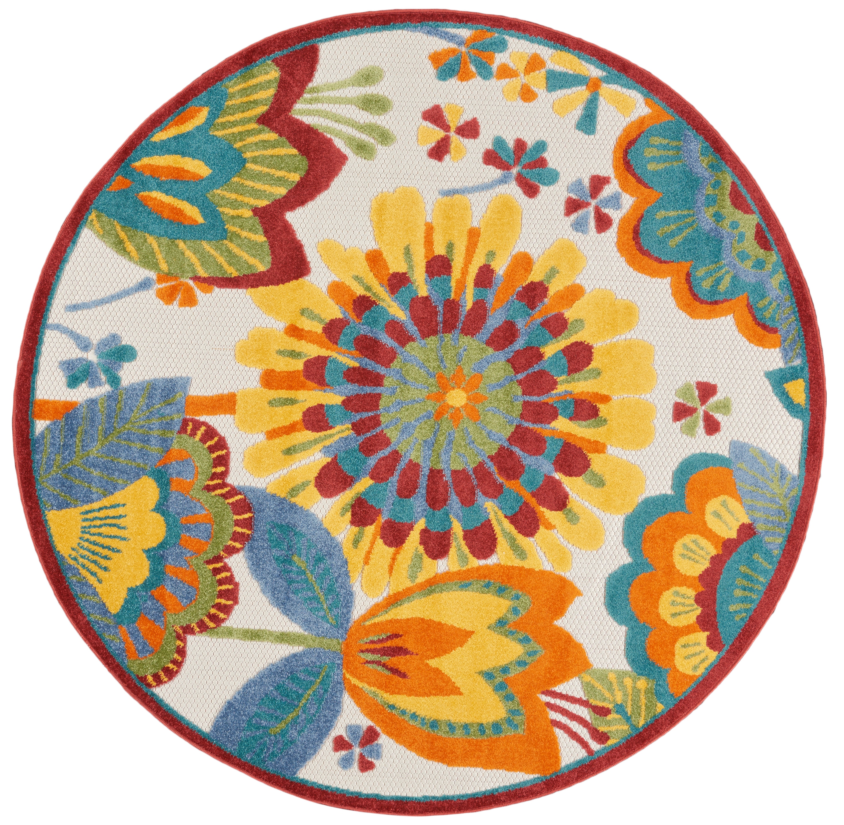 Nourison 99446829030 Aloha Multicolor Round Indoor/Outdoor Floral/Botanical Area Rug
