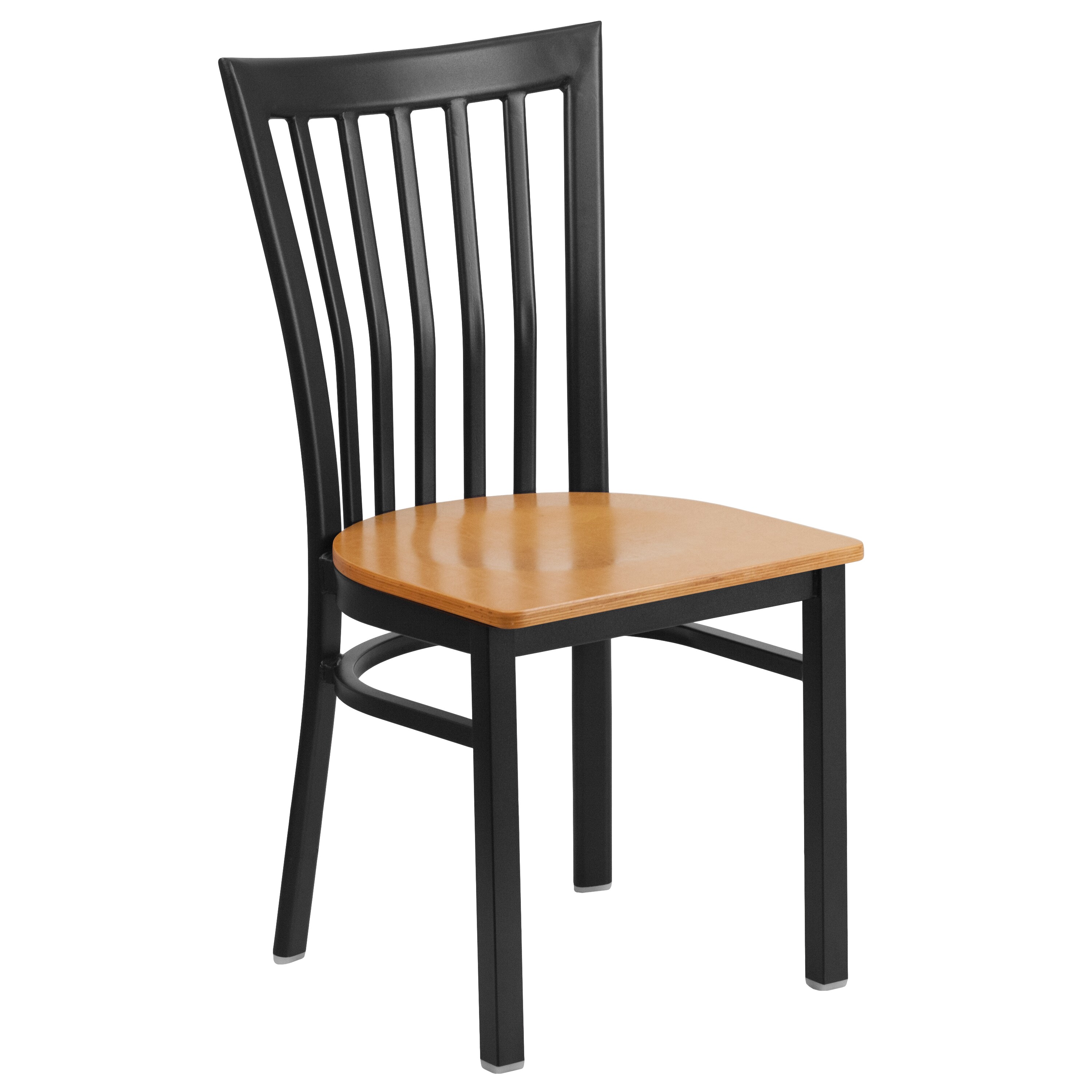 Emma + Oliver - Black School House Back Metal Restaurant Chair - Natural Wood Seat
