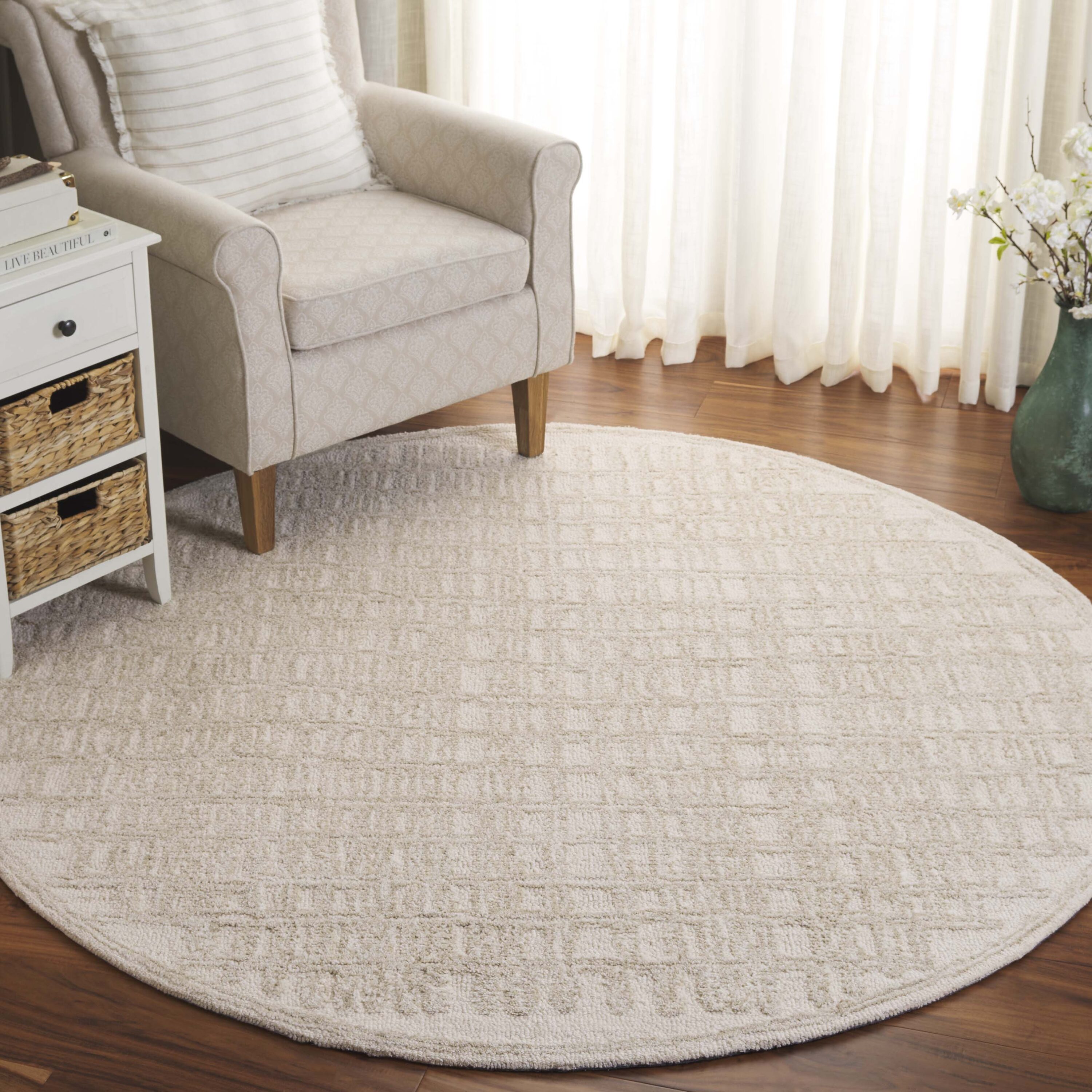  Ebony 219 Ivory/Beige Contemporary 6ft x 6ft Round Rug