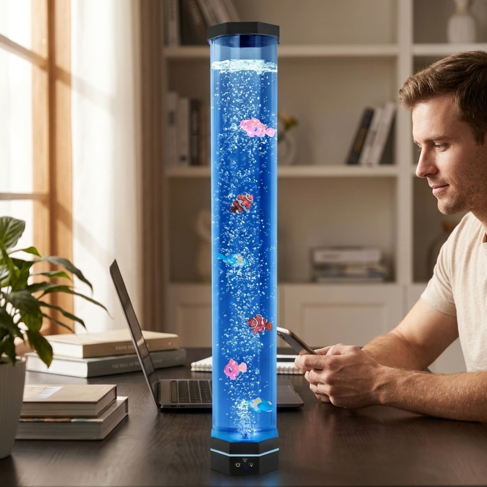 GIVIMO 2.67-ft Bubble Fish Aquarium Sensory Bubble Tube Light with 6 Floating Fish 16 Remote Colors 7 Button Colors Auto Color Change 40 to 45-dB Quiet and 8-Hour Shut-Off