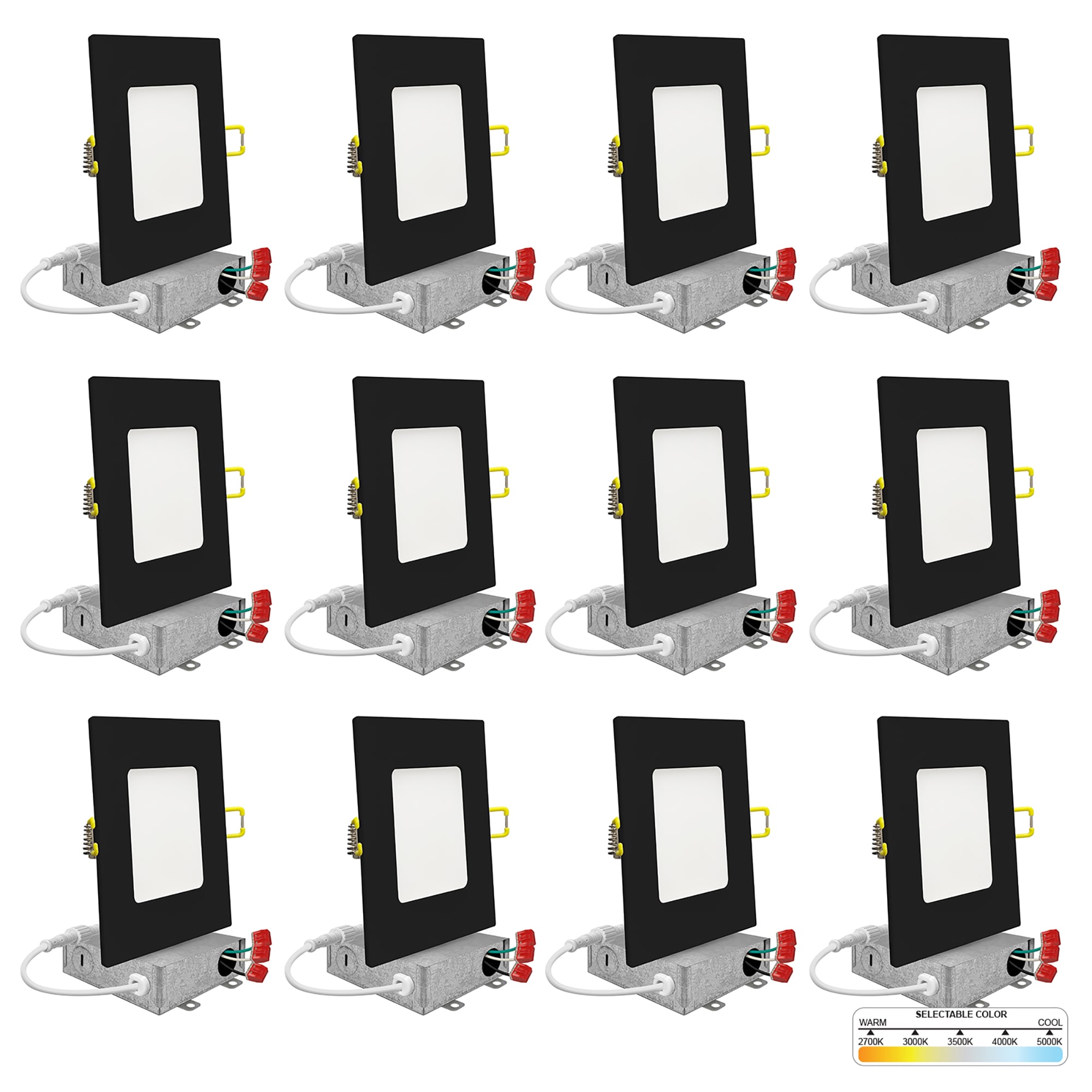 Matte Black Aluminum 4-Inch Square Recessed LED Ceiling Light, 12 Pack