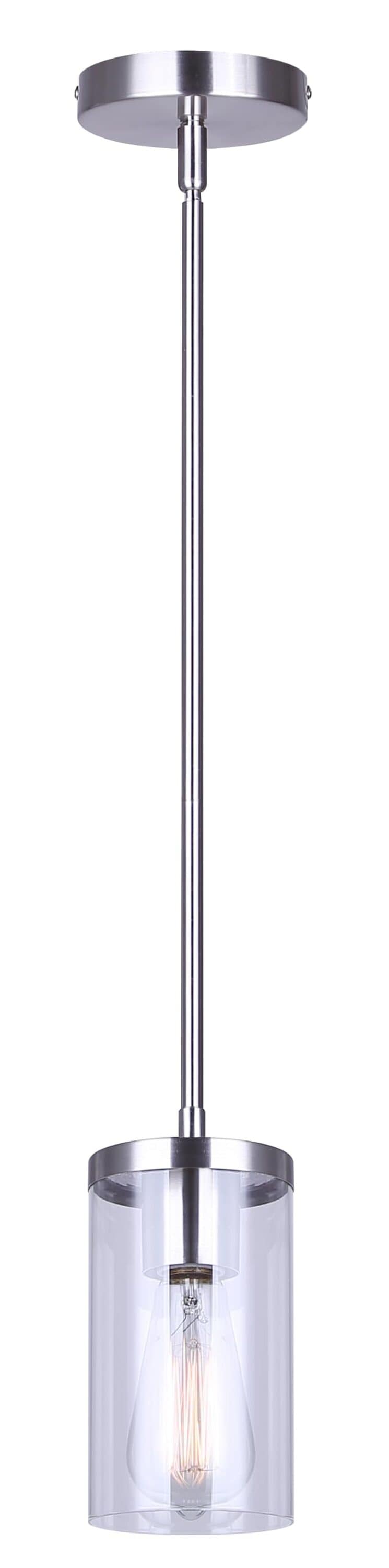 Canarm Ltd. Twin Lakes 1-Light Rod Pendant Brushed Nickel Finish with Clear Glass Shade Modern Coastal Style Adjustable Lighting for Kitchen Entryway or Dining Room