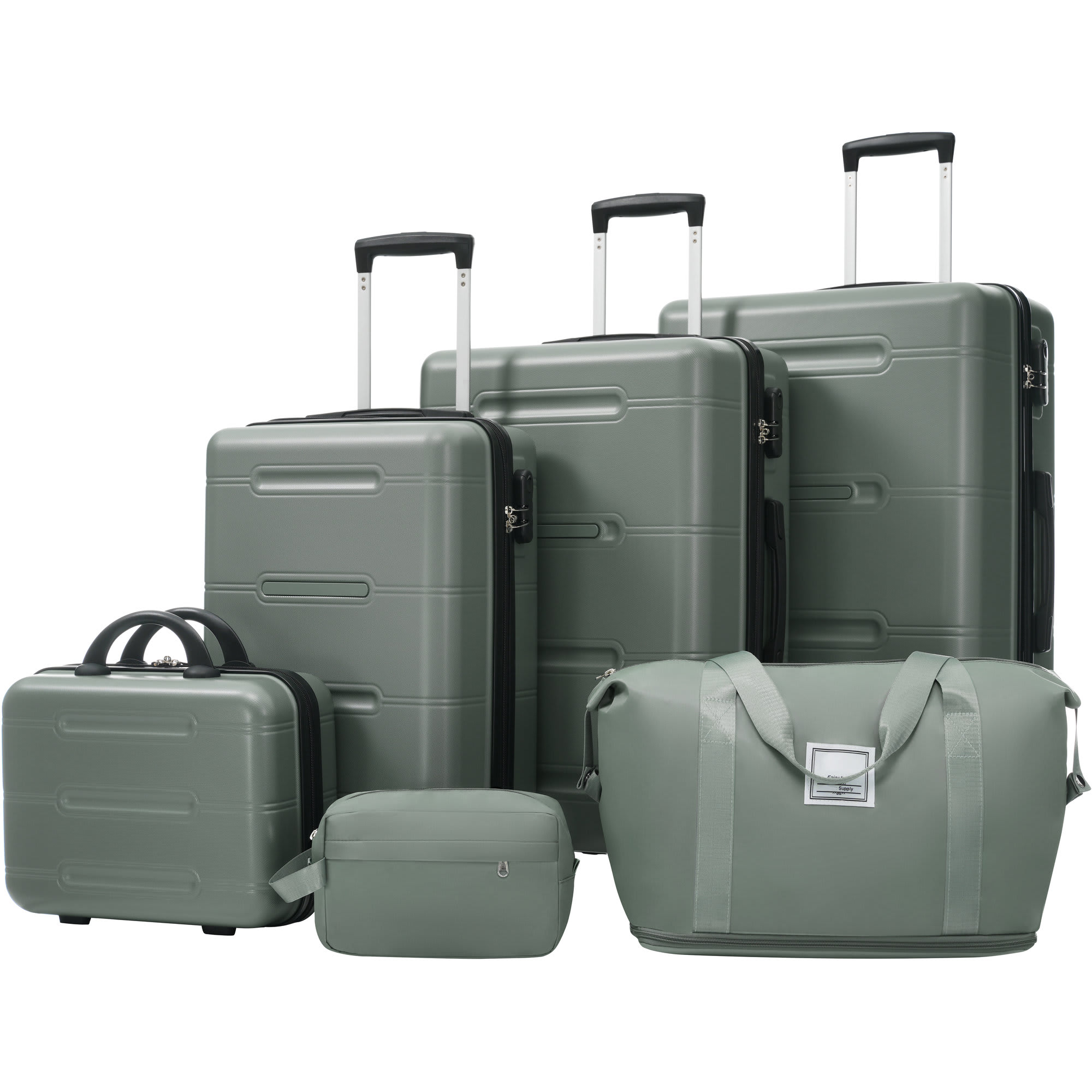 Etokfoks  6 piece luggage set lightweight hard case 14 in cosmetic case 20 24 28 in spinner suitcases duffel bag toiletry bag password lock