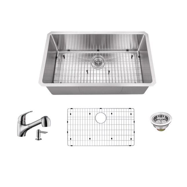 Superior Sinks 30-in x 18-in Satin Single Bowl Undermount Residential Kitchen Sink All-in-One Kit Superior Sinks 30-in x 18-in Satin Single Bowl Undermount Residential Kitchen Sink All-in-One Kit