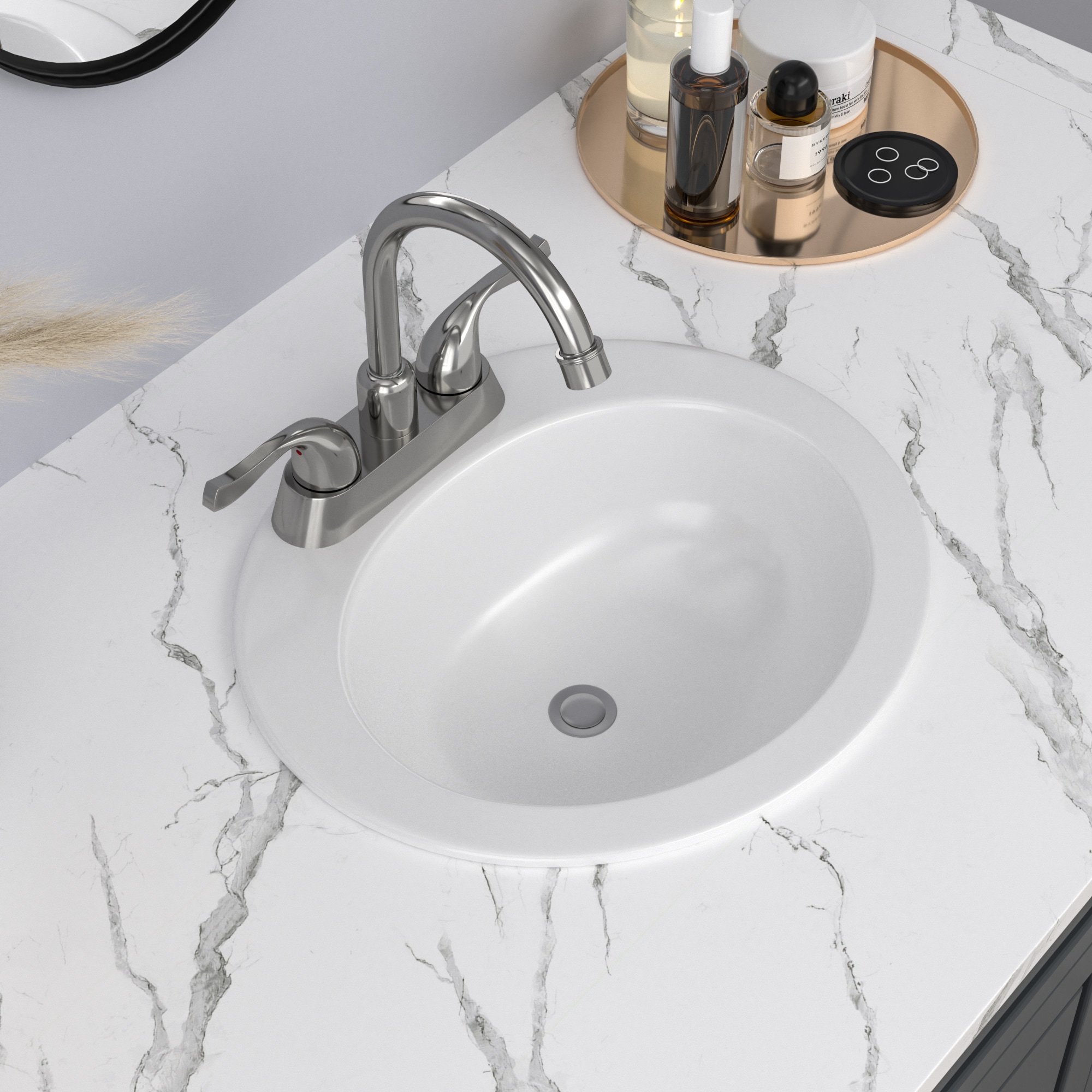 Lordear LD-LUF2114 Porcelain Vanity Sink Ceramic 18-in Drop-in Oval Modern White Bathroom Sink
