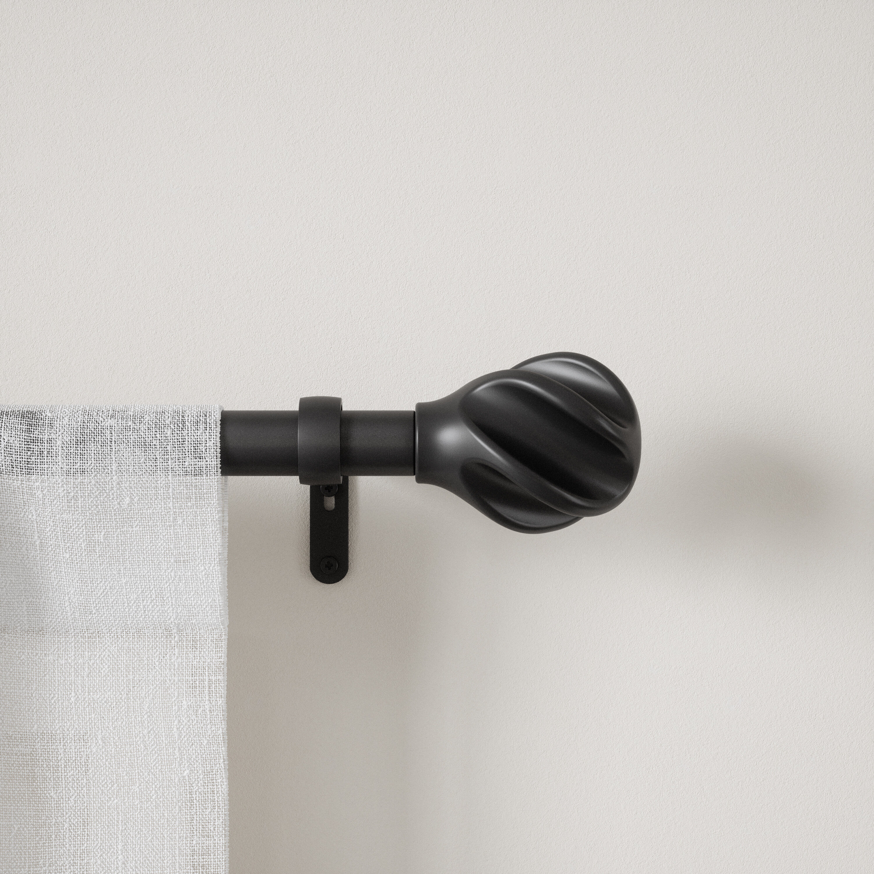 Matte Black Adjustable Steel Curtain Rod with Twirl Finial