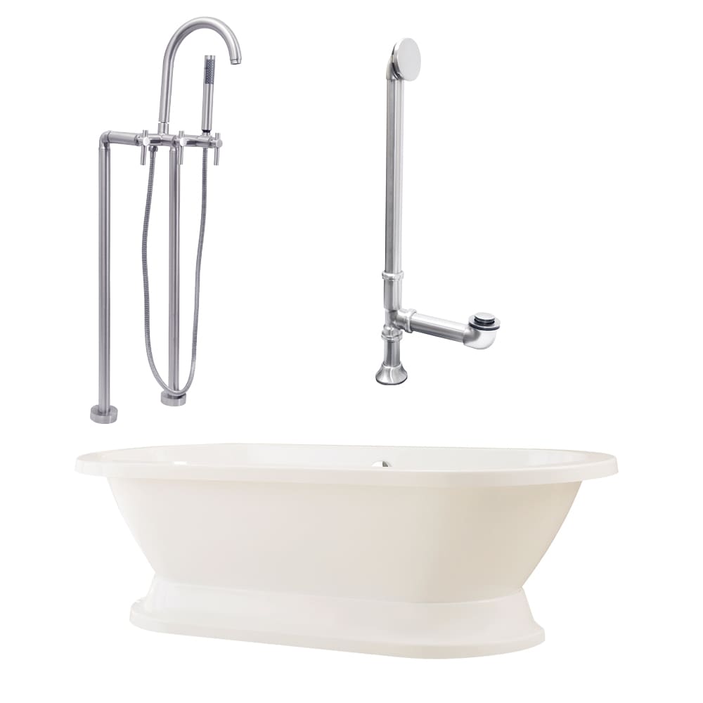 Giagni LC2-BN Capri 31.8-in x 67-in White Acrylic Oval Freestanding Soaking Bathtub with Faucet, Hand Shower and Drain (Back Center Drain)
