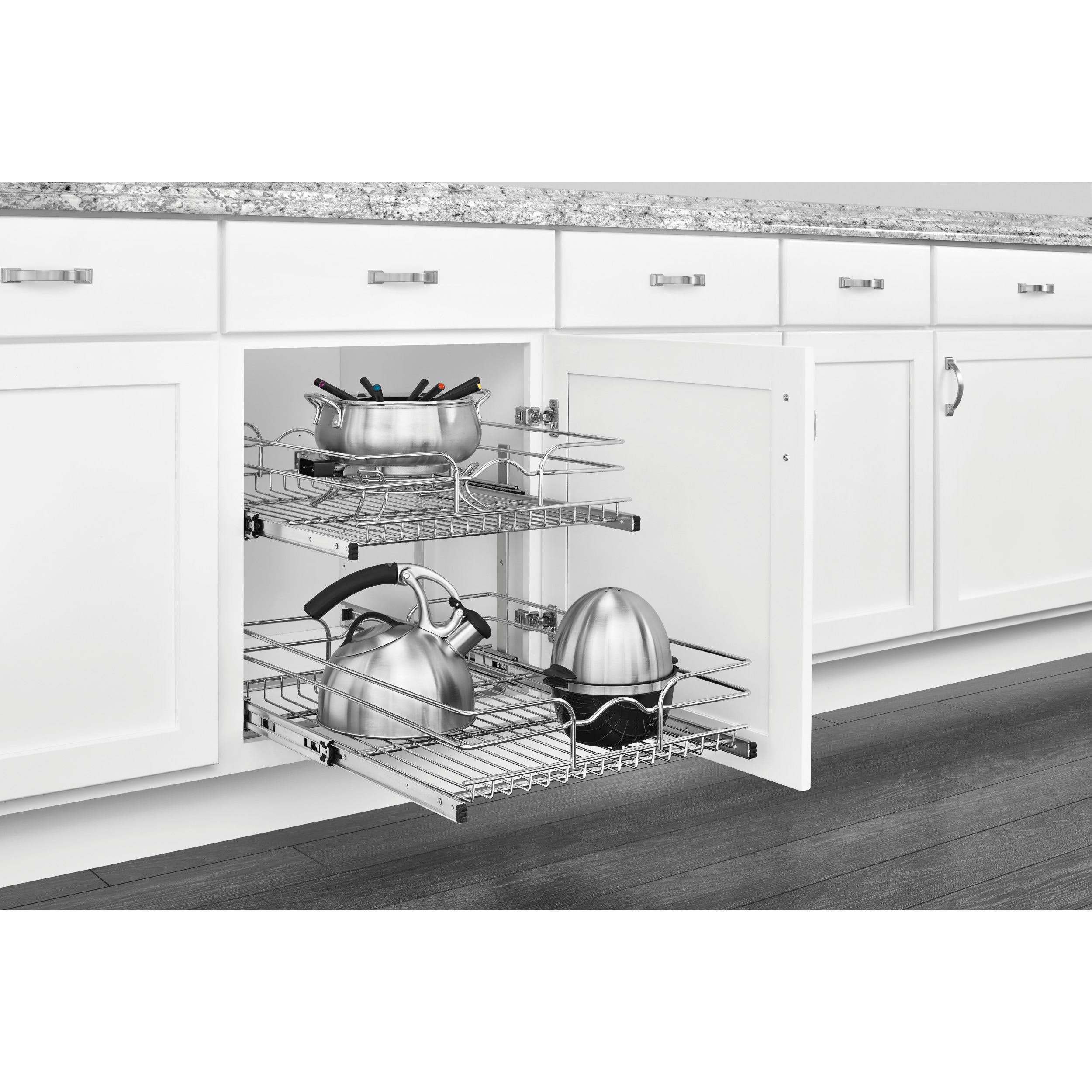 Rev-A-Shelf 18 Inch Width 2 Tier Wire Kitchen Cabinet Pull-Out Basket,  Chrome, Min. Cabinet Opening: 17-1/2 W x 22-1/8 D x 19-1/8 H  5WB2-1822CR-1