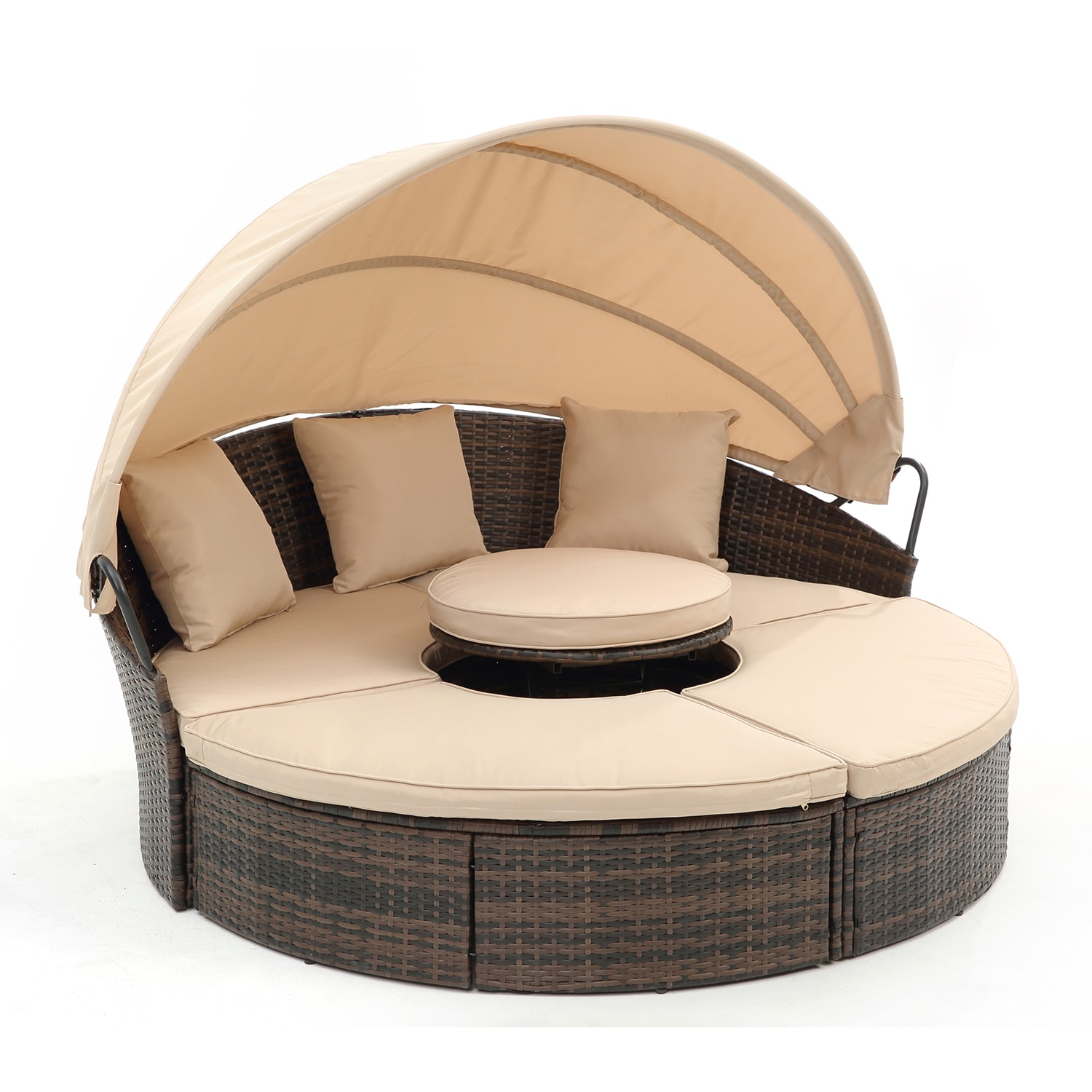 Bybafun Rattan Outdoor Daybed with Tan Cushion(S) and Rattan Frame at ...