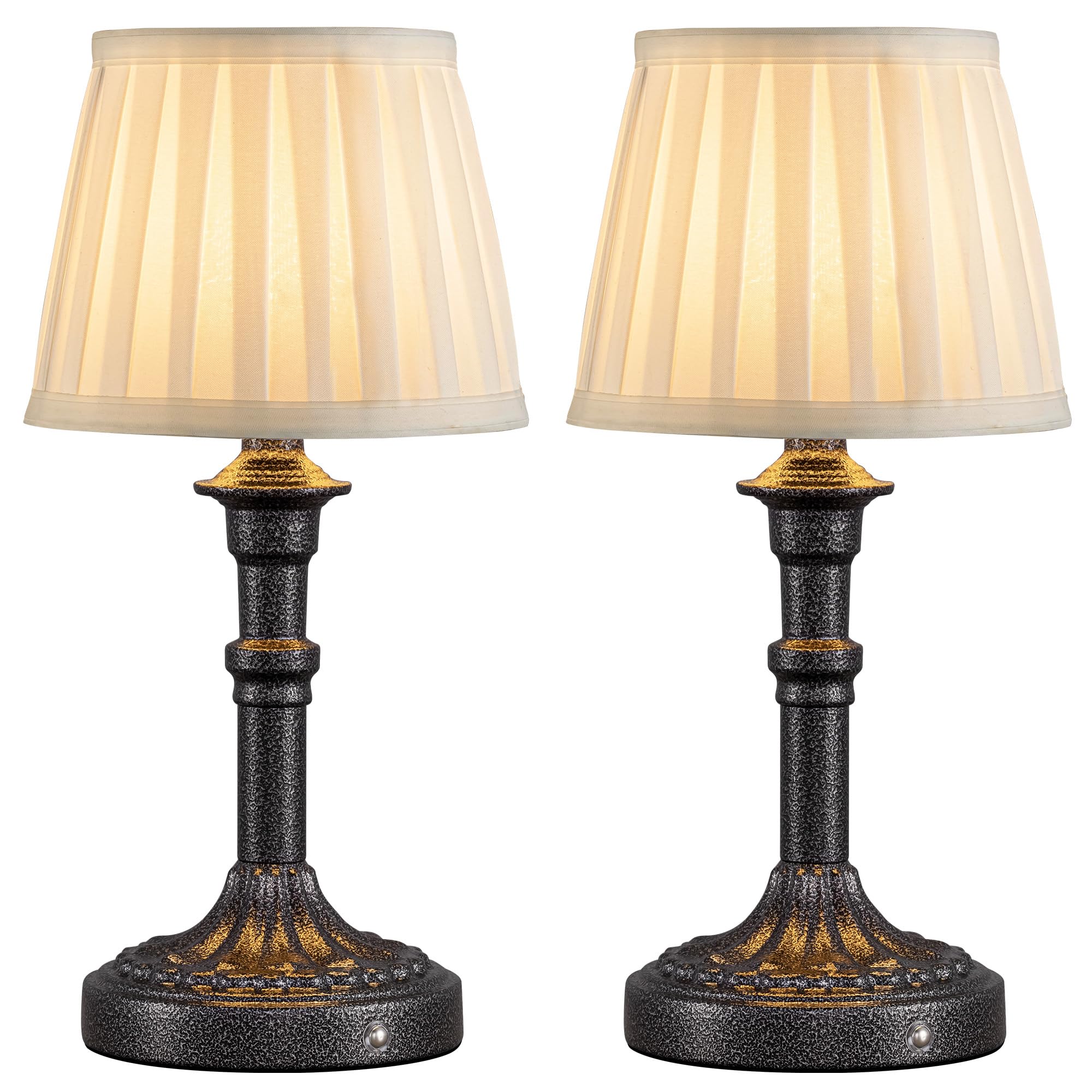 Aoibox  cord-free LED Table Lamp Set of 2 Fabric Shade Mini Desk Lamps Touch Stepless Dimming 2700K 3W Mottled Silver