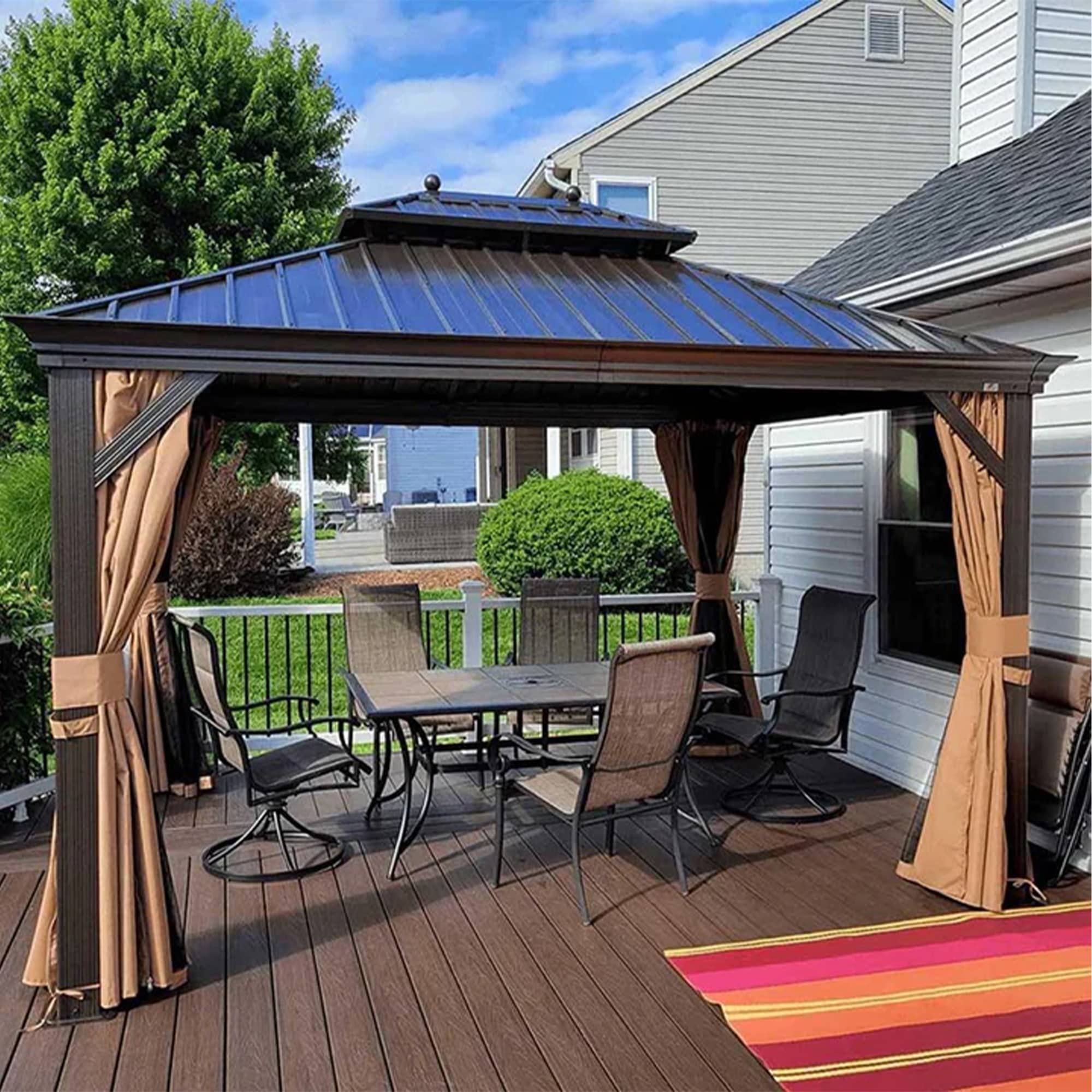 PURPLE LEAF LSMHS1012DB 12-ft x 10-ft Khaki Rectangle Gazebo with Hardtop Steel Roof (Screen Included)