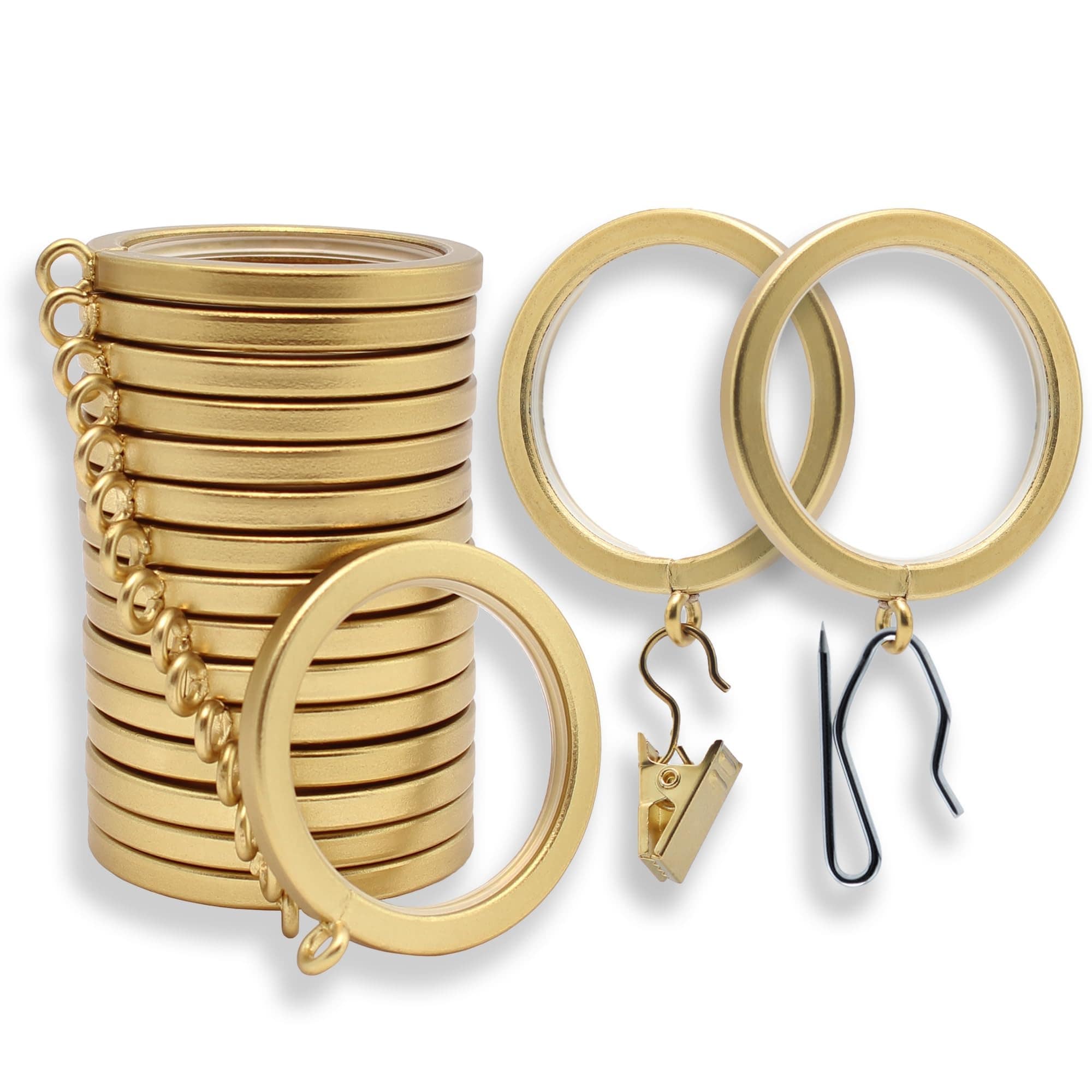 Wudkey 18 Pack Brushed Gold Metal Curtain Rings with Nylon Inserts and Clips for Window Curtain Rods #L4-OY6W0G