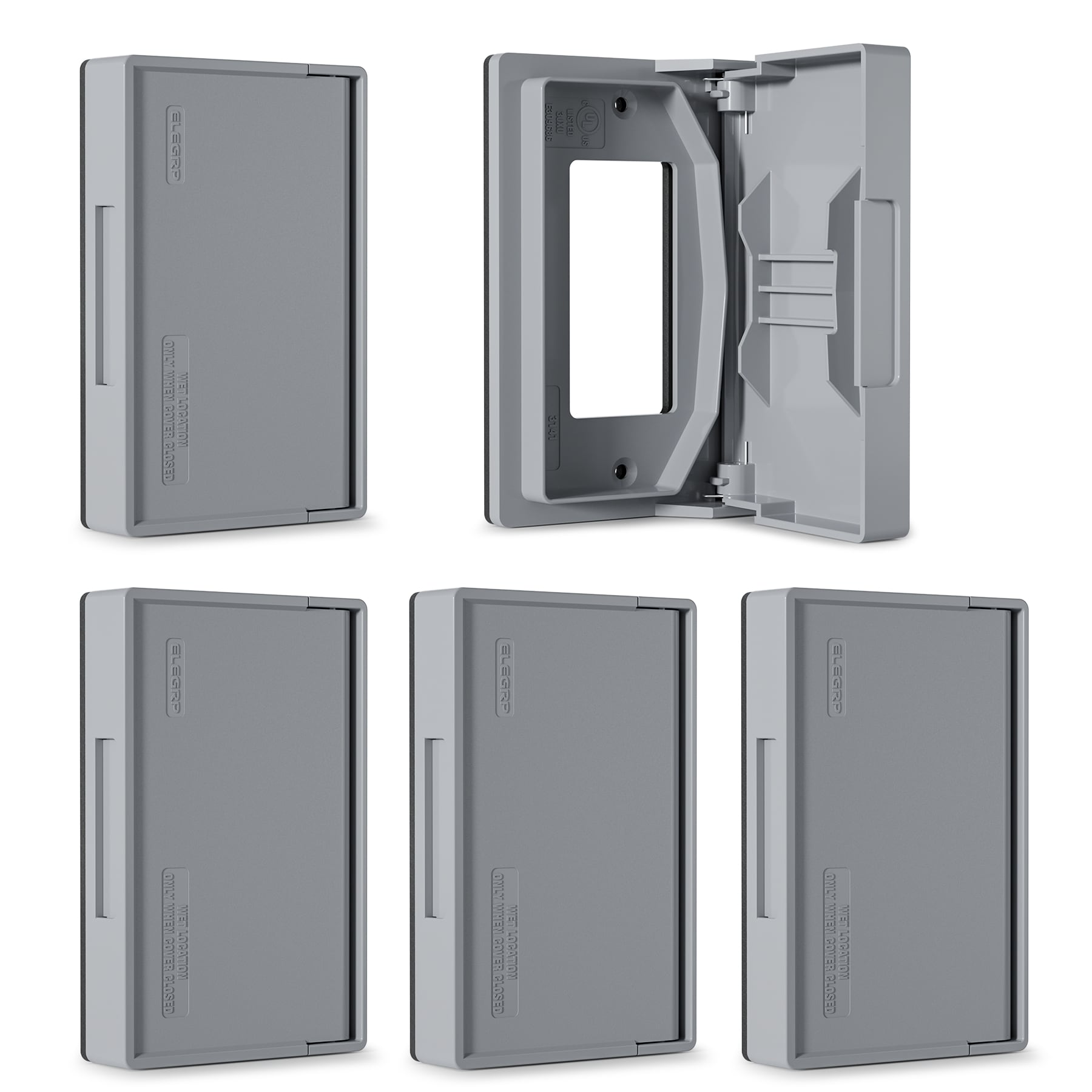 ELEGRP  Horizontal Outdoor Cover for Decorative Receptacles Weatherproof Wall Plate Outdoor Electrical Outlet Cover Standard Size 1Gang Thermoplastic 5 Pack Grey