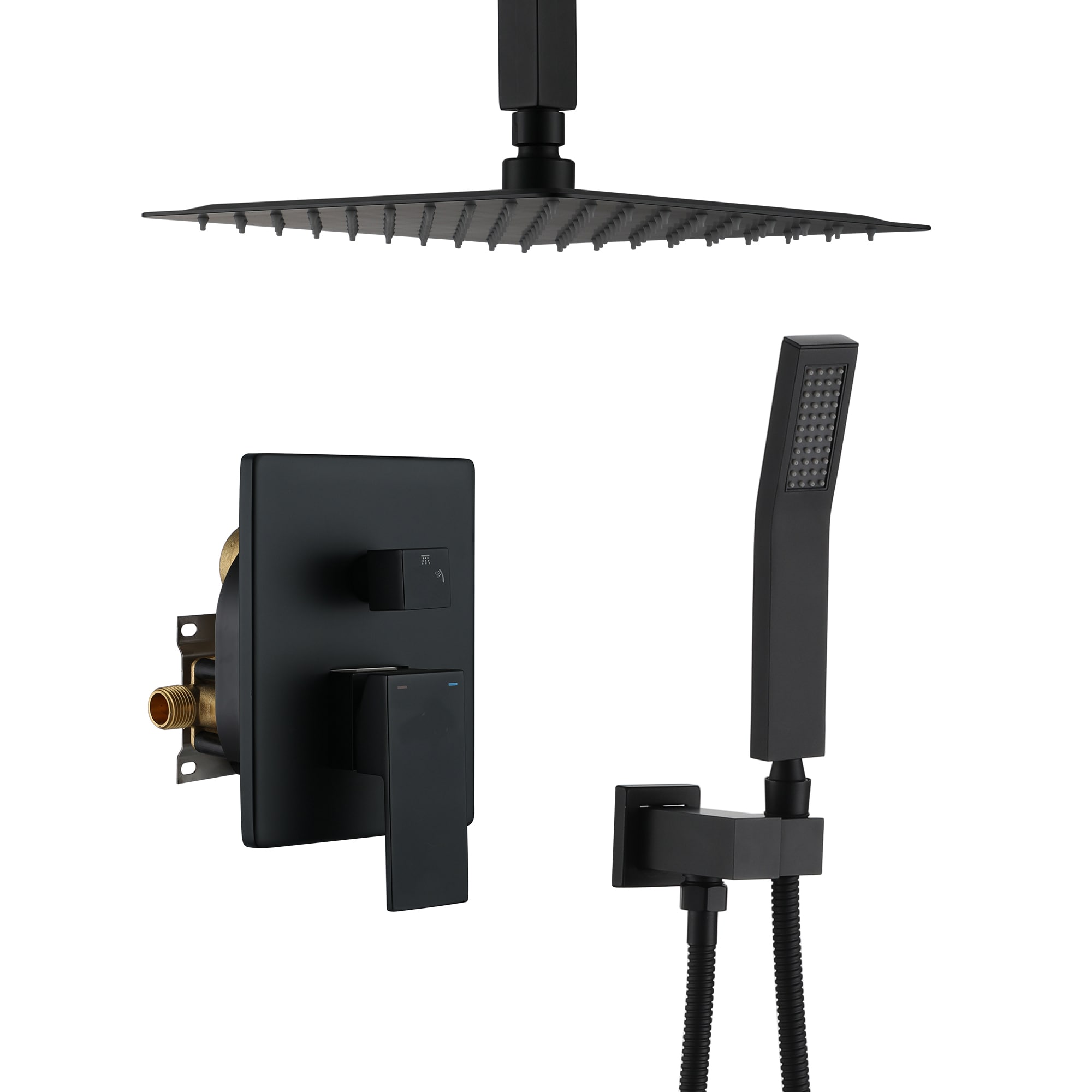 Mondawe MOEB102-10MB Matte Black 10-in Dual Head Built-In Shower Faucet System with 2-way Diverter ( Pressure-balanced Valve Included )