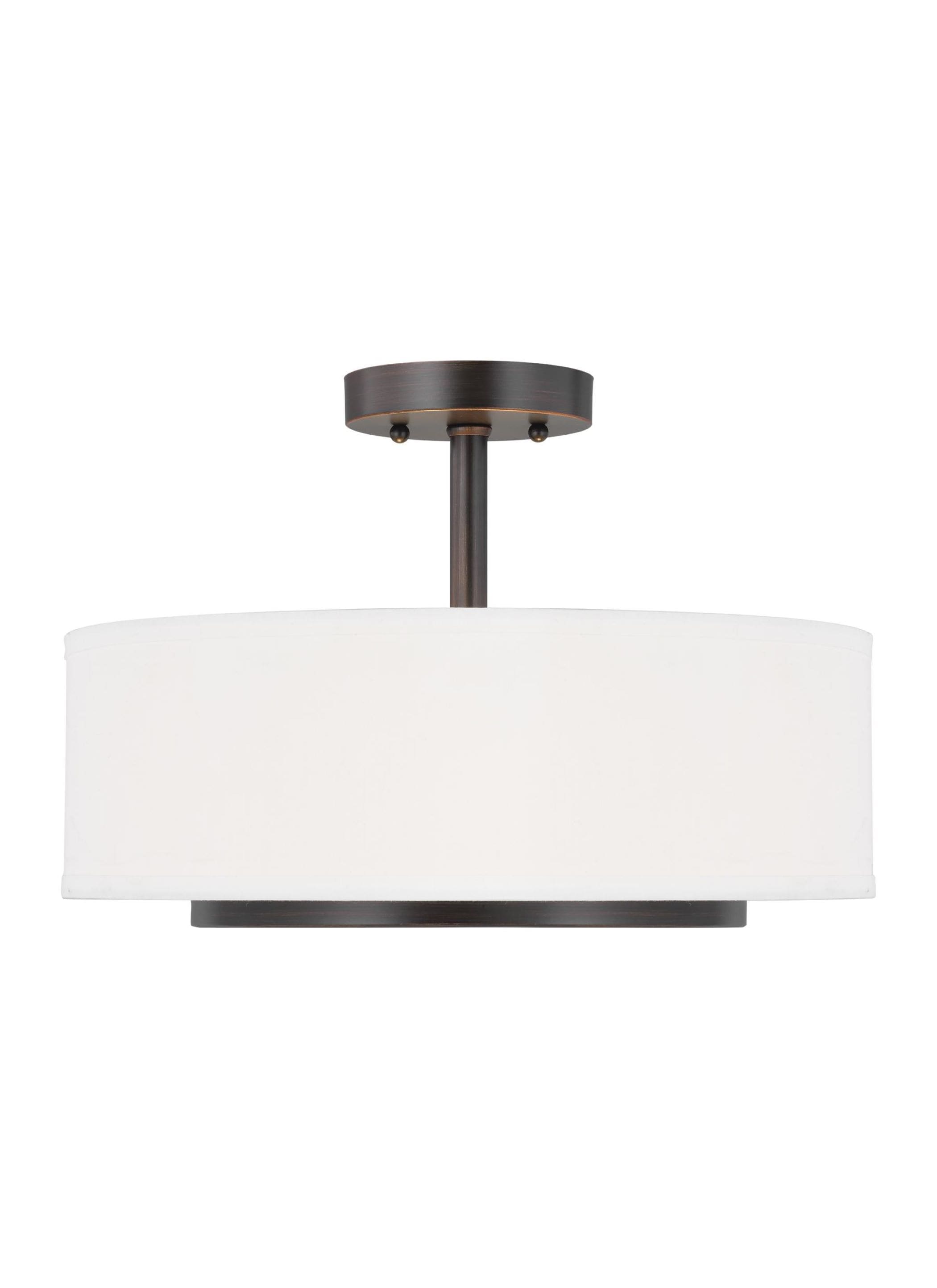 Transitional Bronze 2-Light LED Semi-Flush Drum Pendant