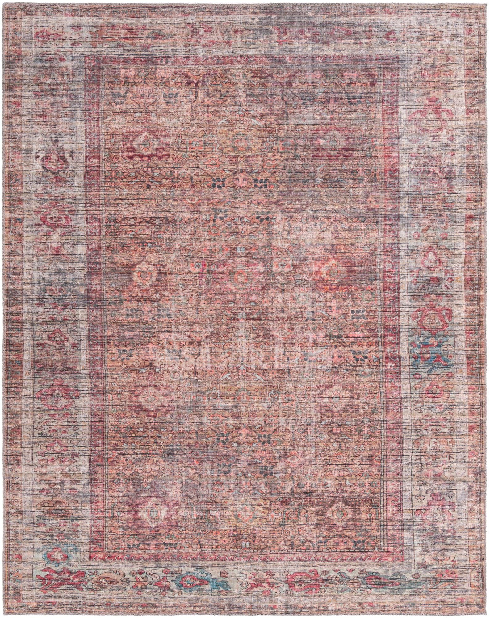 Rust Red and Brown Rectangular Washable Area Rug 8' x 10'