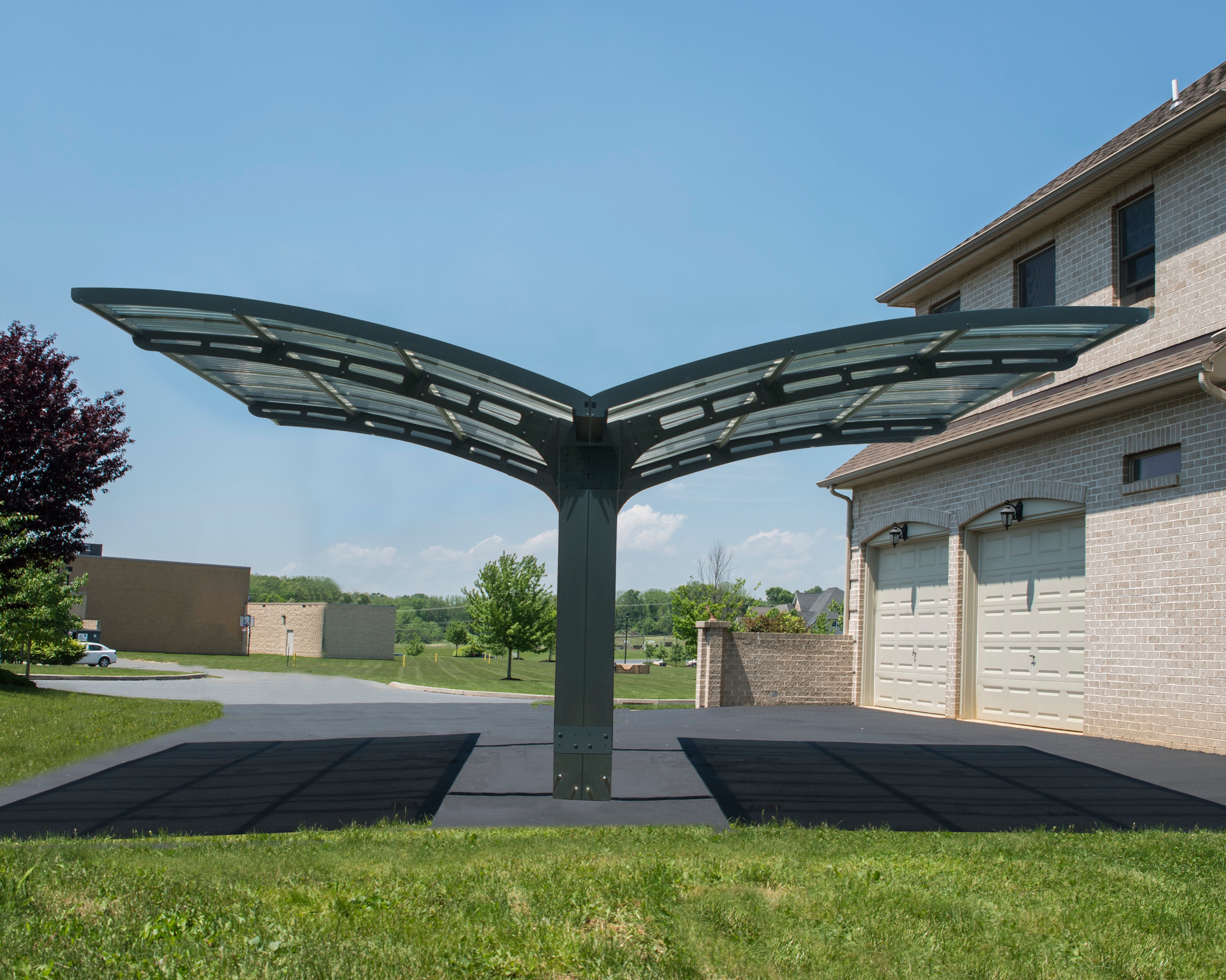 Canopia by Palram 704986 Arizona Wave Wing 18.97-ft W x 16.24-ft L x 8.98-ft H Gray Frame/S.Gray Panels Aluminum Carport with Polycarbonate Roof