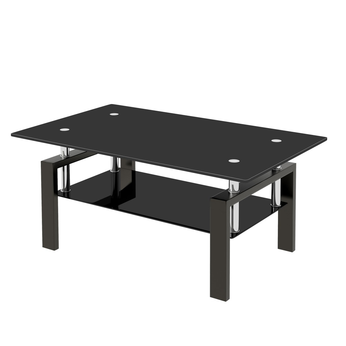 Tatayosi JL-891785 Tempered Black Glass Coffee Table 2-Layer Modern Tea Table for Living Room