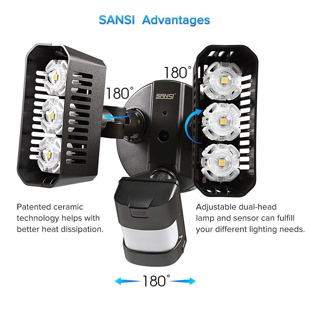 SANSI 180-Degree 2700-Lumen Black Hardwired LED Outdoor Motion ...