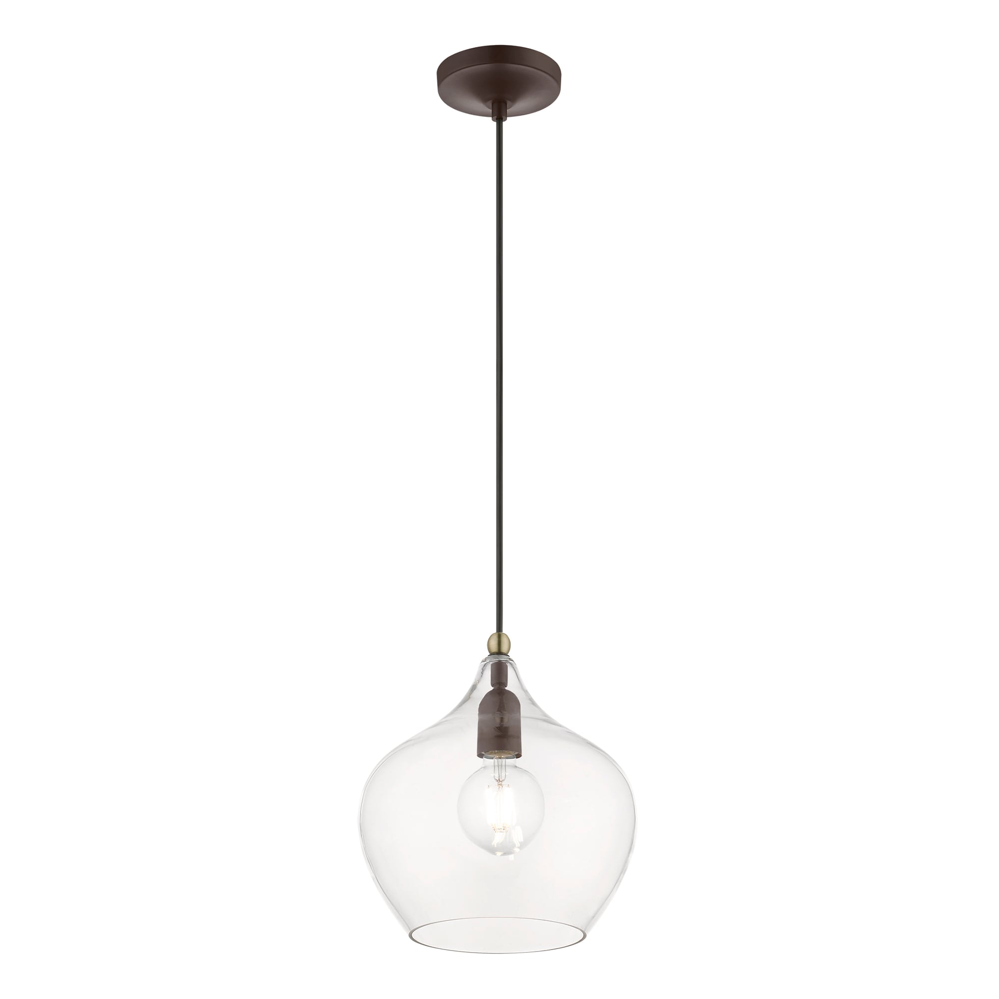 Aldrich Clear Glass Pendant Light with Bronze and Brass Accents