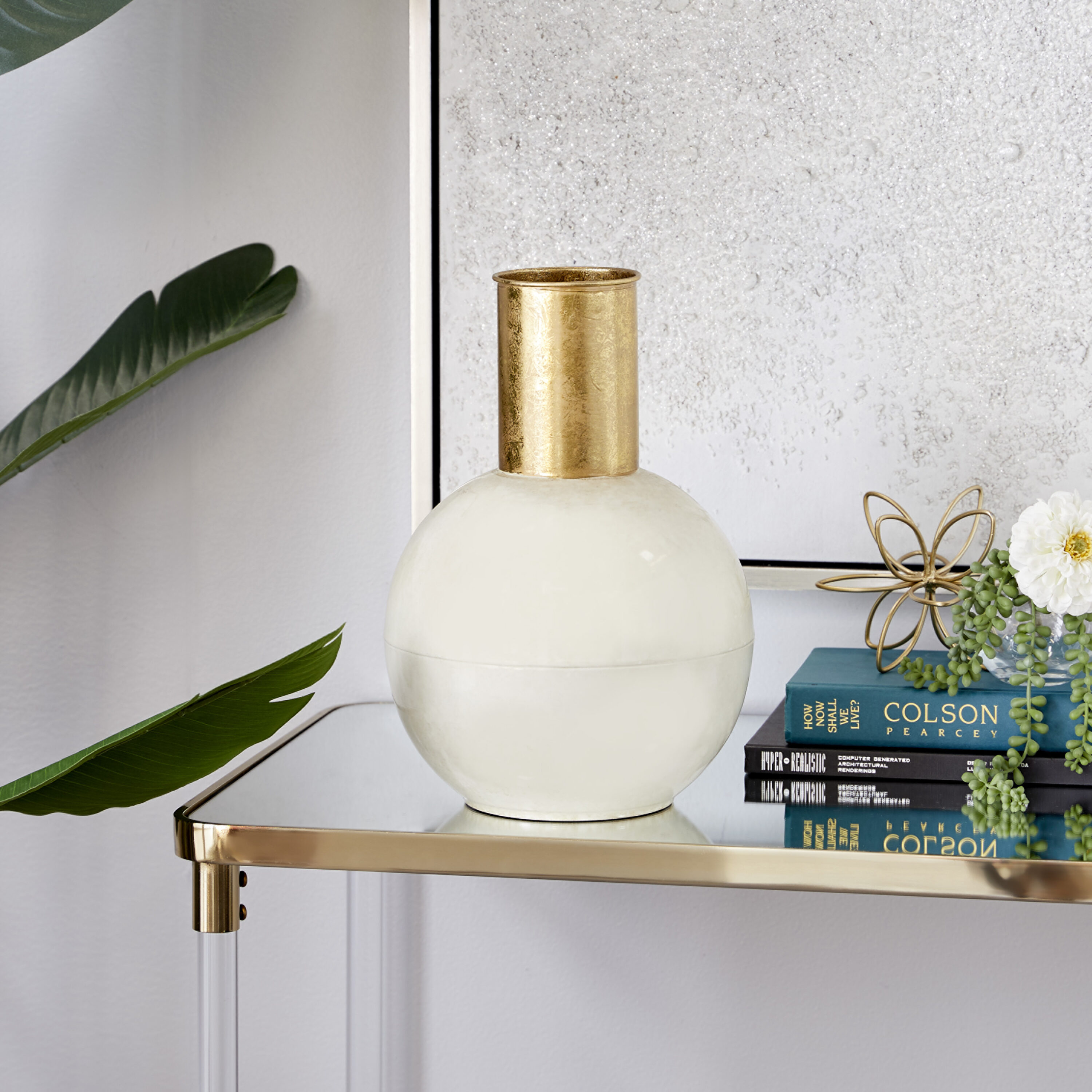 CosmoLiving by Cosmopolitan 46030 White Iron Modern Vase