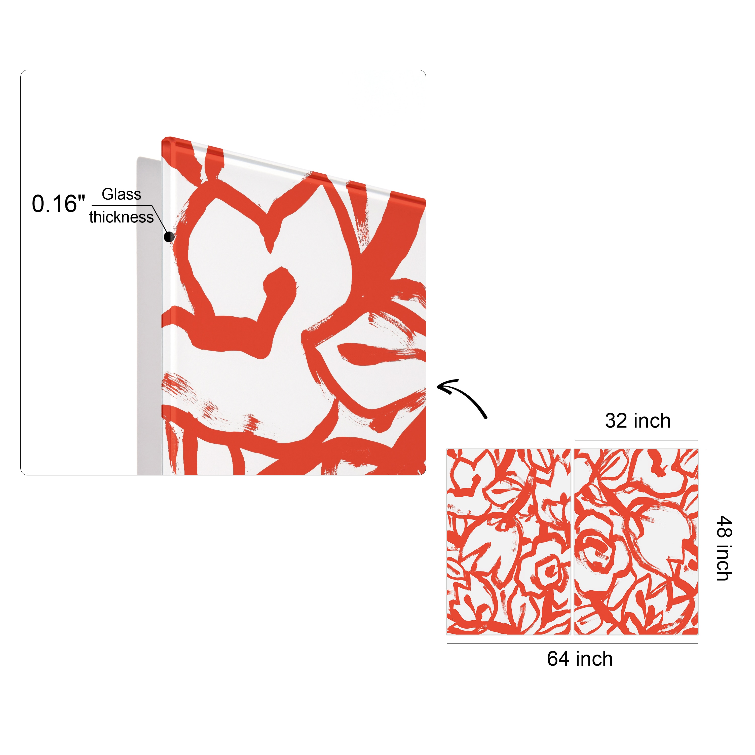 Scarlet Blooms Red Floral Tempered Glass Wall Art Set