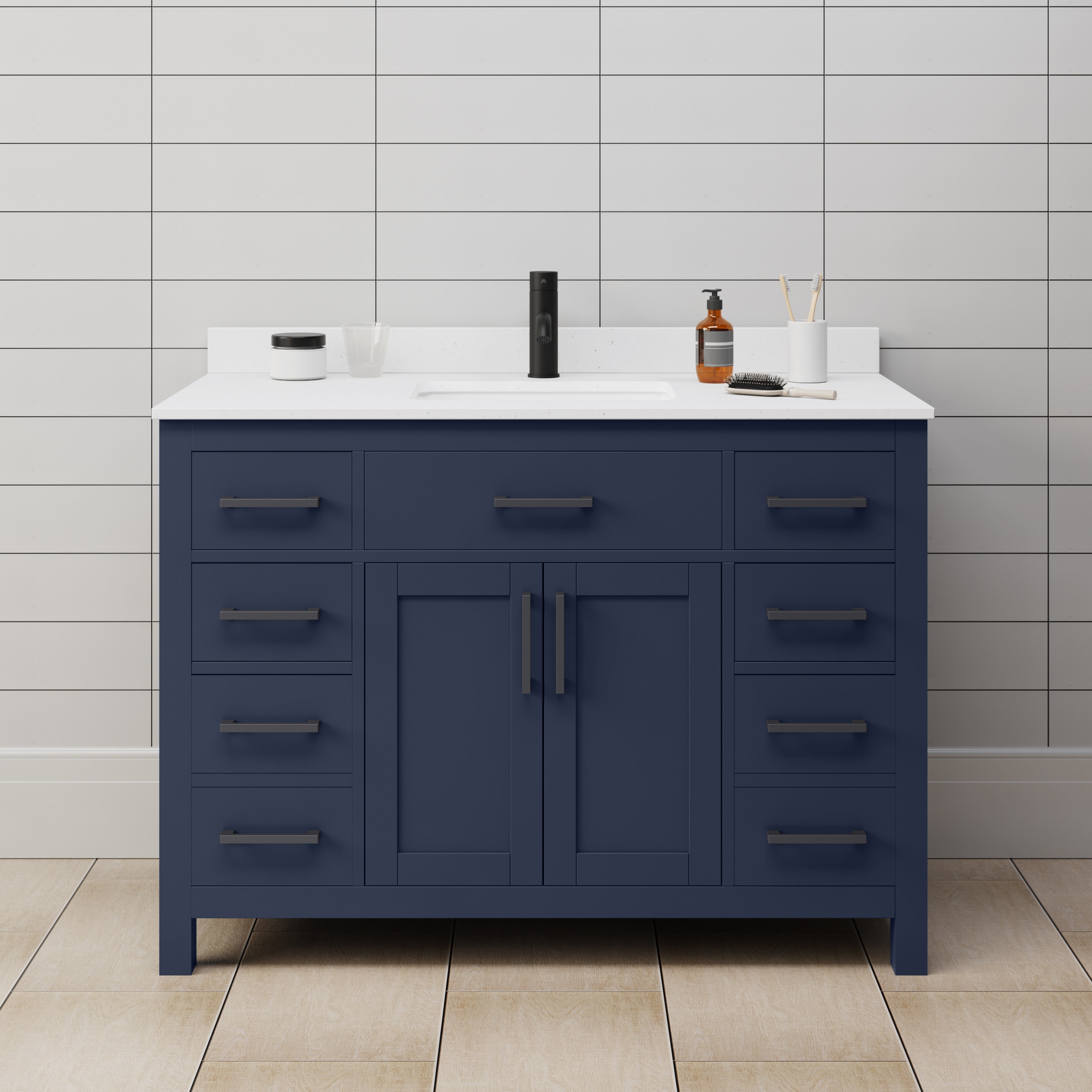 Wyndham Collection - Beckett 48-in Dark Blue with Matte Black Trim Undermount Single Sink Bathroo...