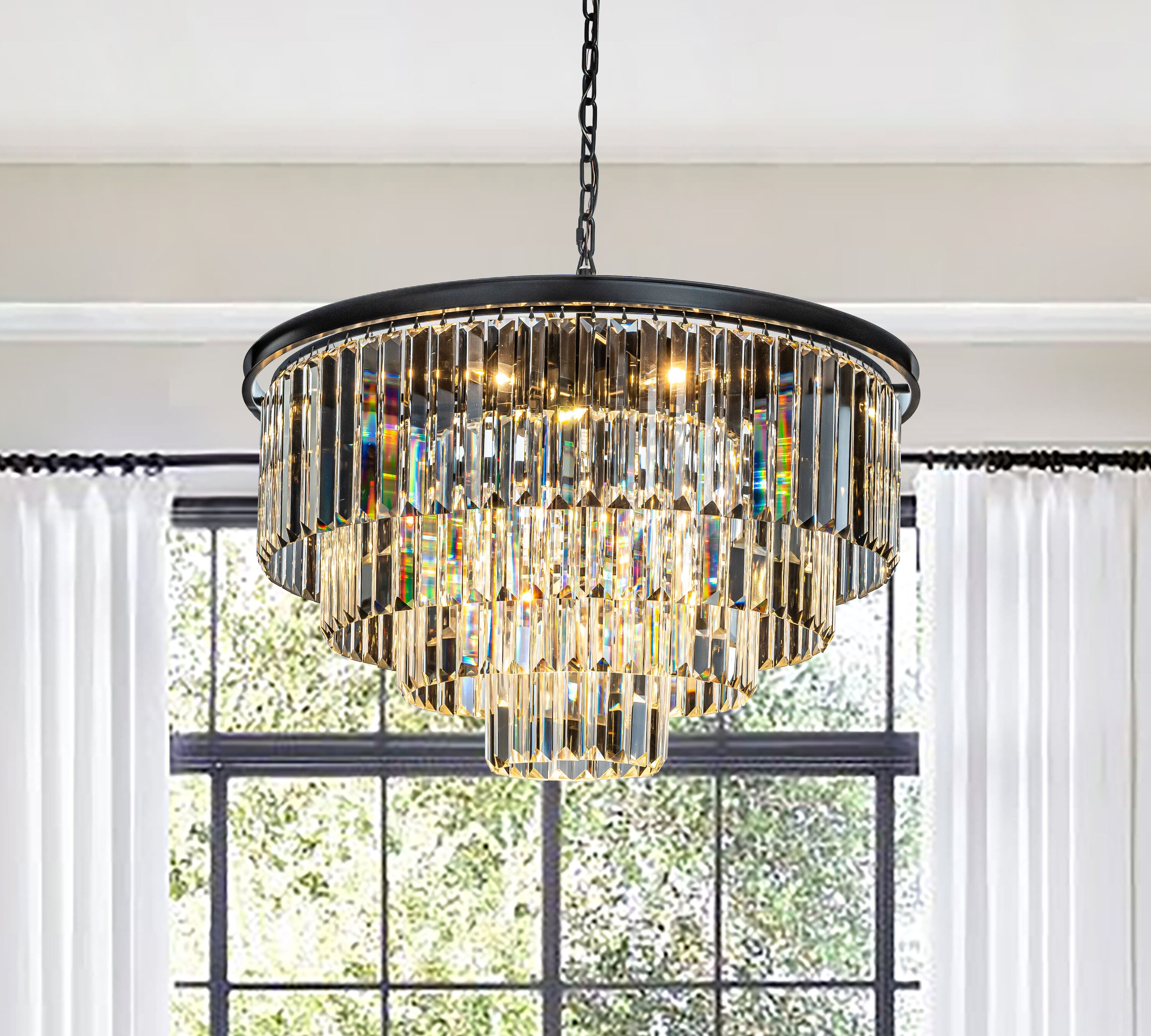 AloaDecor Lighting L7042D81BK08A 8 -Light Matte Black Modern/contemporary Crystal For Use in Bedrooms, Dining Rooms, Foyers, Kitchens, Living Rooms Chandelier