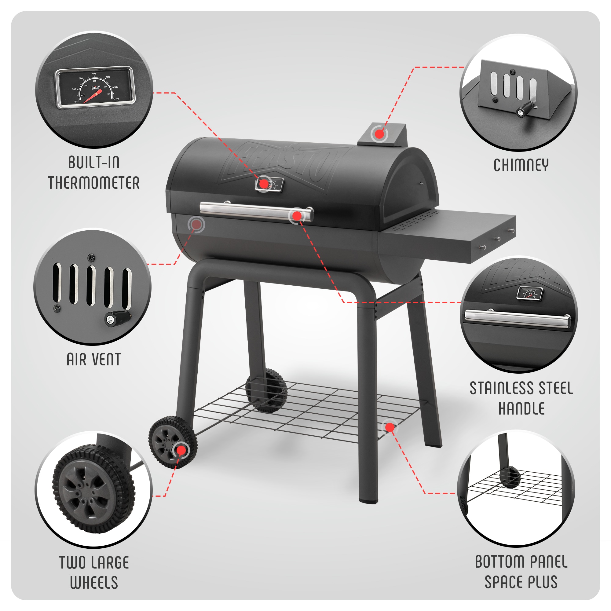 Outsunny Barrel Charcoal BBQ Grill Barbecue Smoker with 420