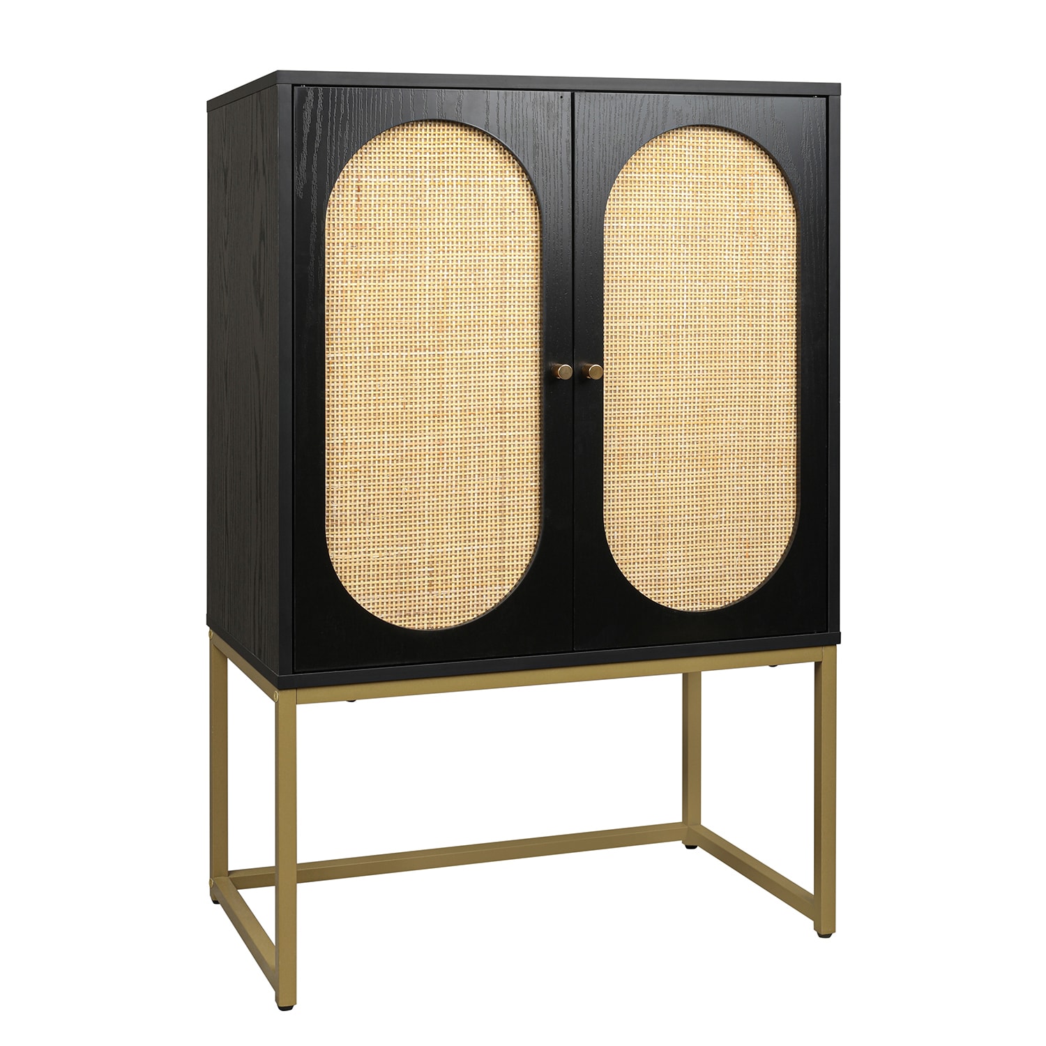 SINOFURN Traditional Wood Accent Chest with 2 Doors, Natural Finish, Adjustable Shelf, and Rattan Bark Decoration