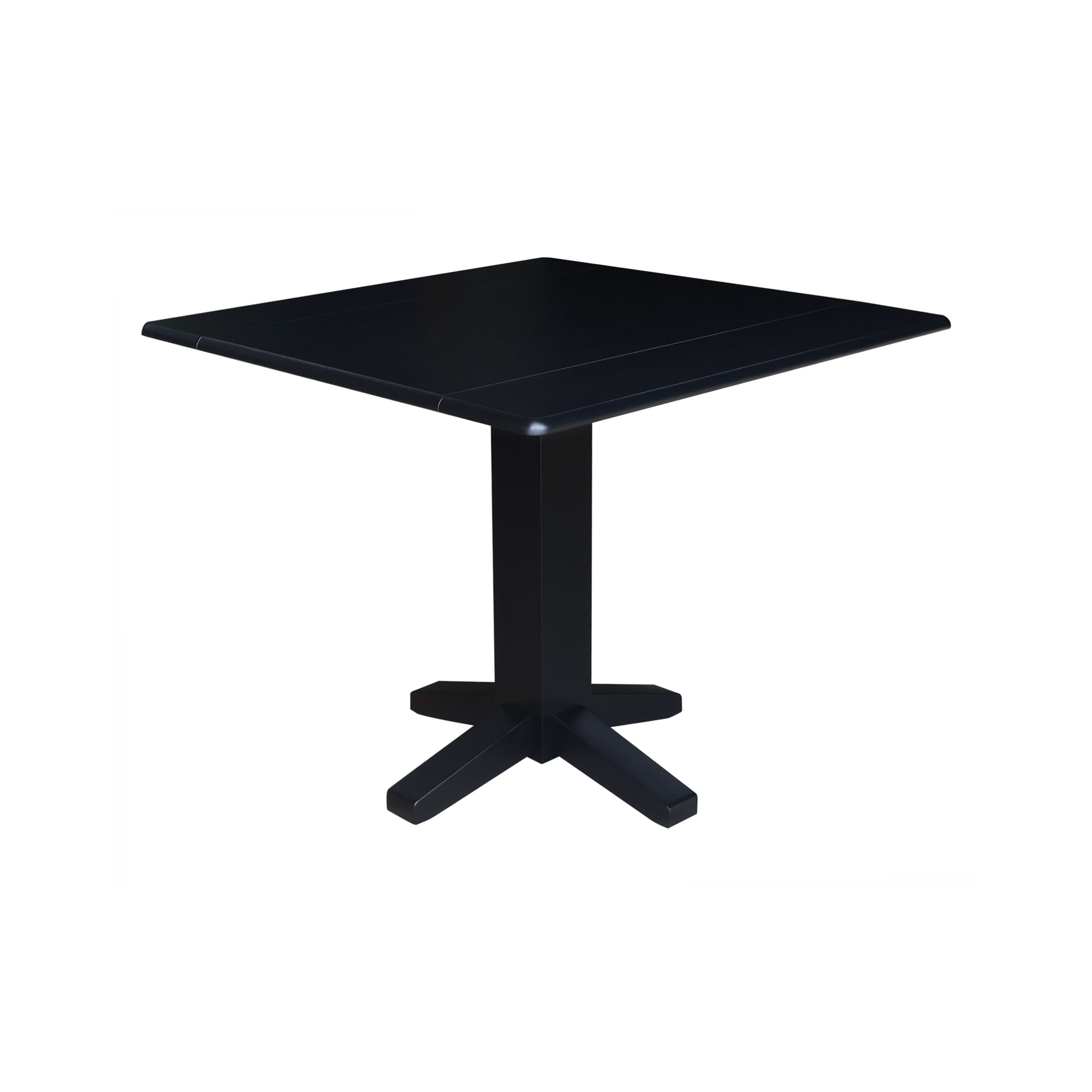 International Concepts T46-36SDP Black Traditional Extending Drop leaf Dining Table, Wood with Black Wood Pedestal Base 36-Inches L x 30-Inches H