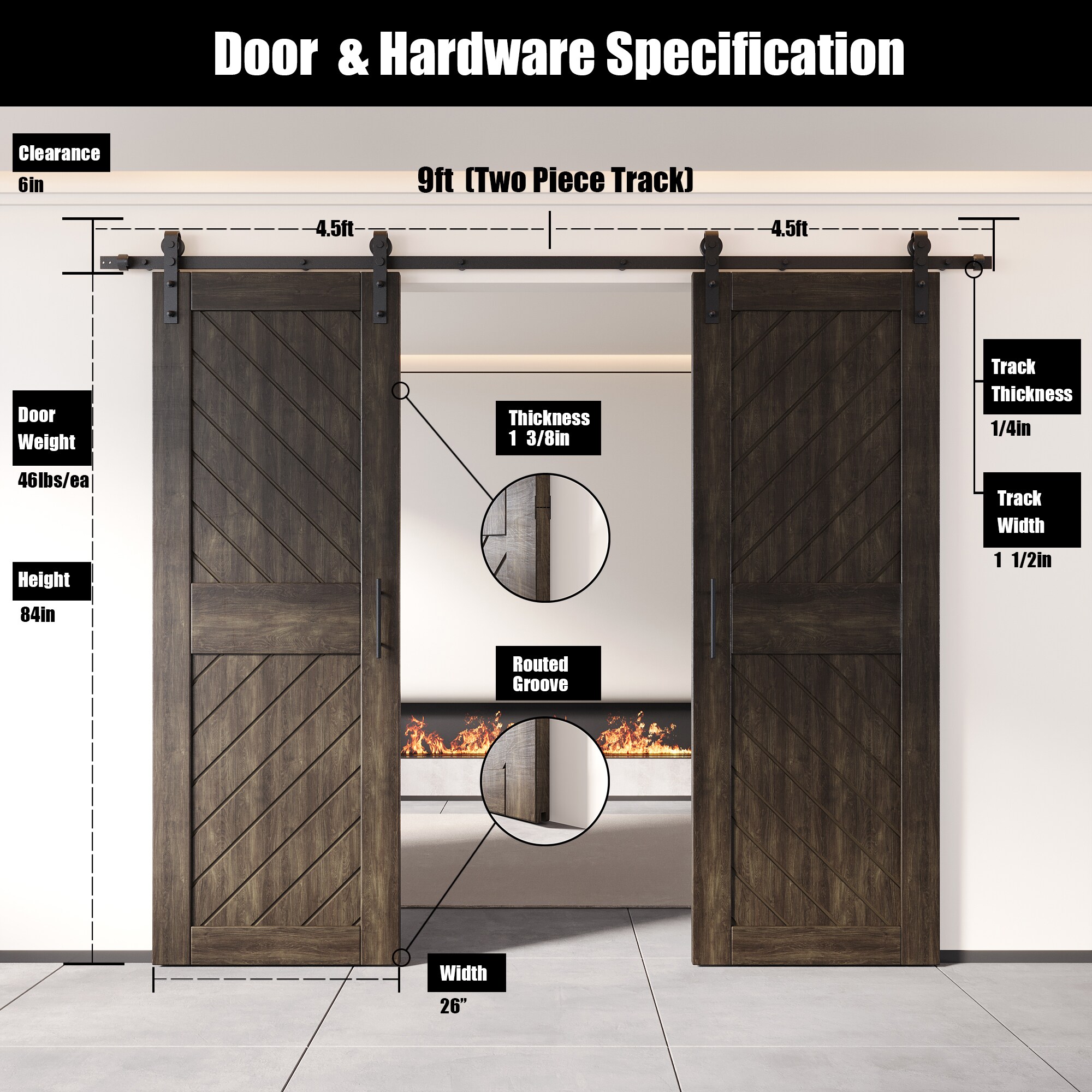 HOMACER YT2H108C-XT4-2684-EB Barn-Doors - View #2