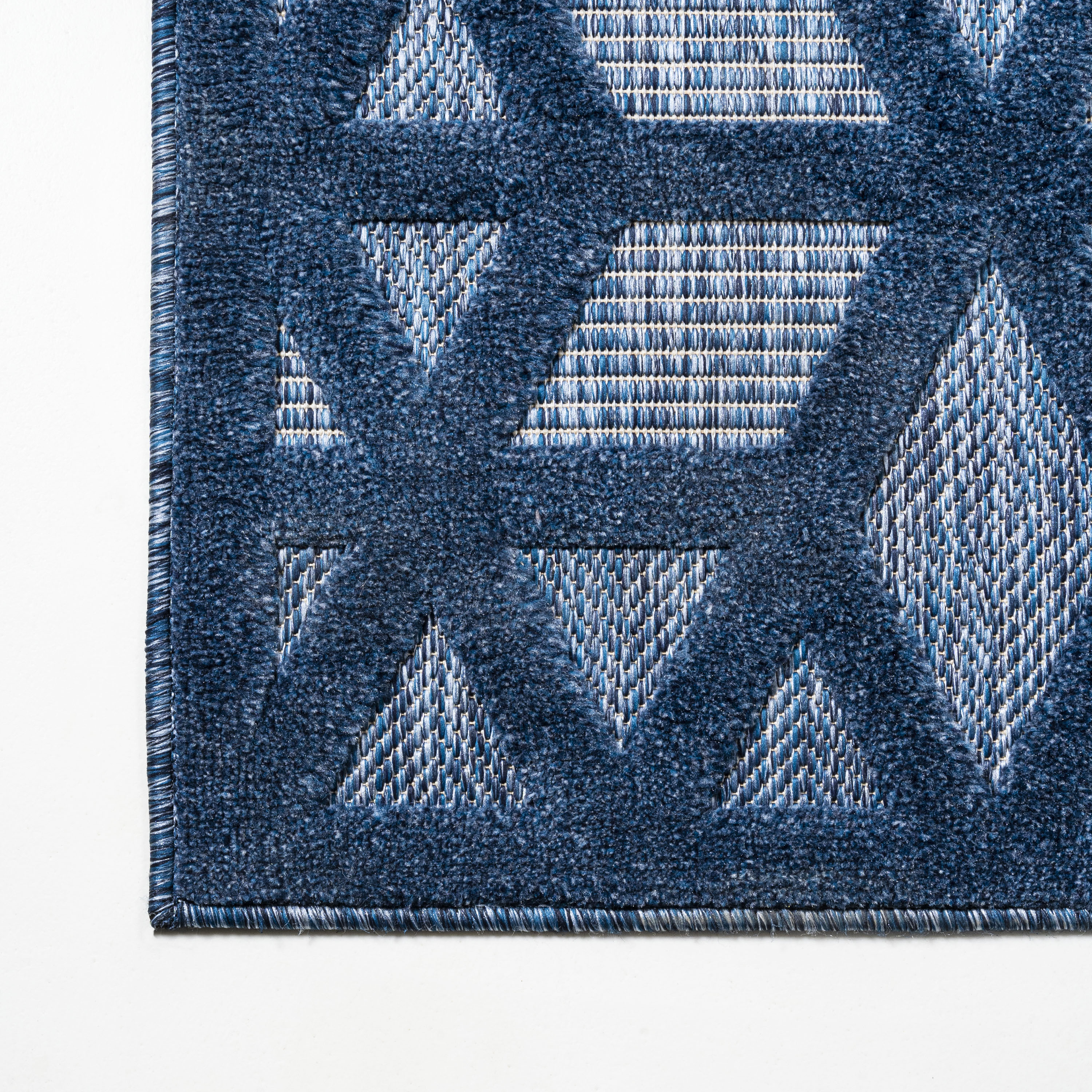 Navy Geometric Synthetic Reversible Rectangular Area Rug 63" x 8.7"