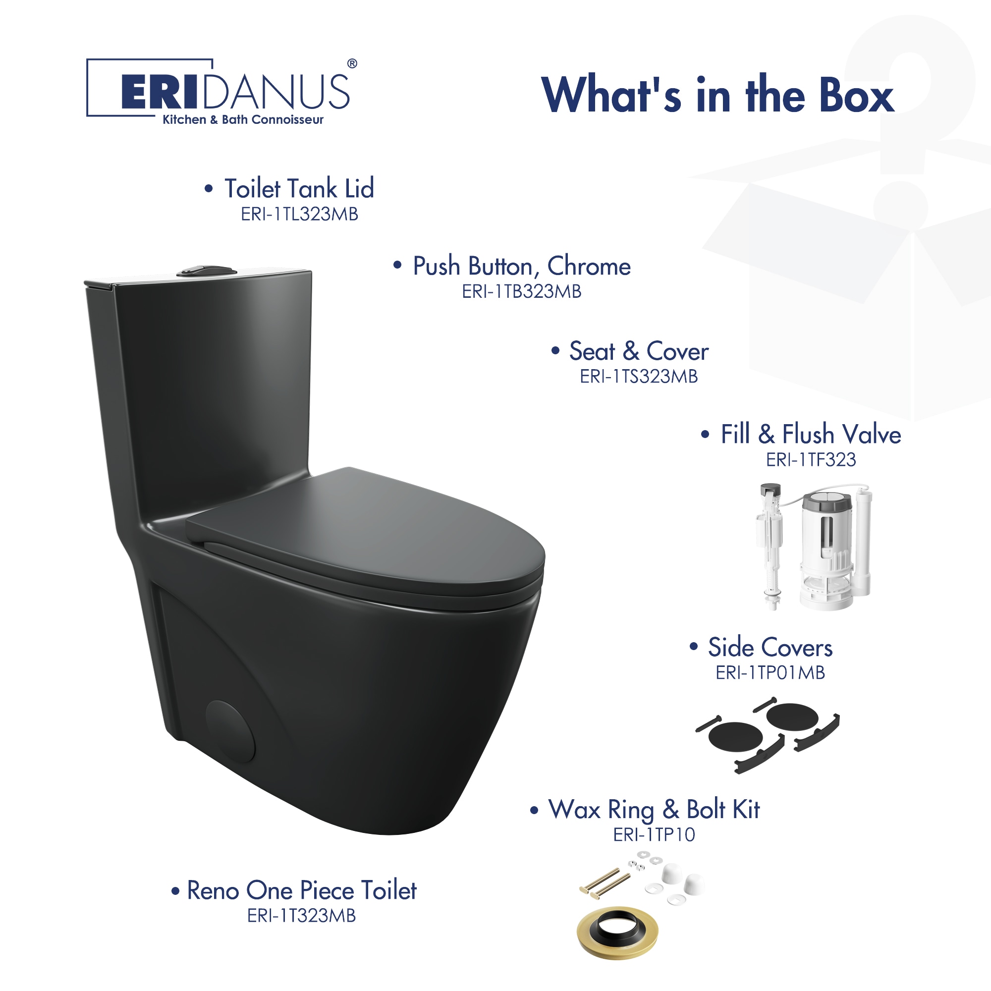 Reno Matte Black Elongated Dual Flush One-Piece Toilet