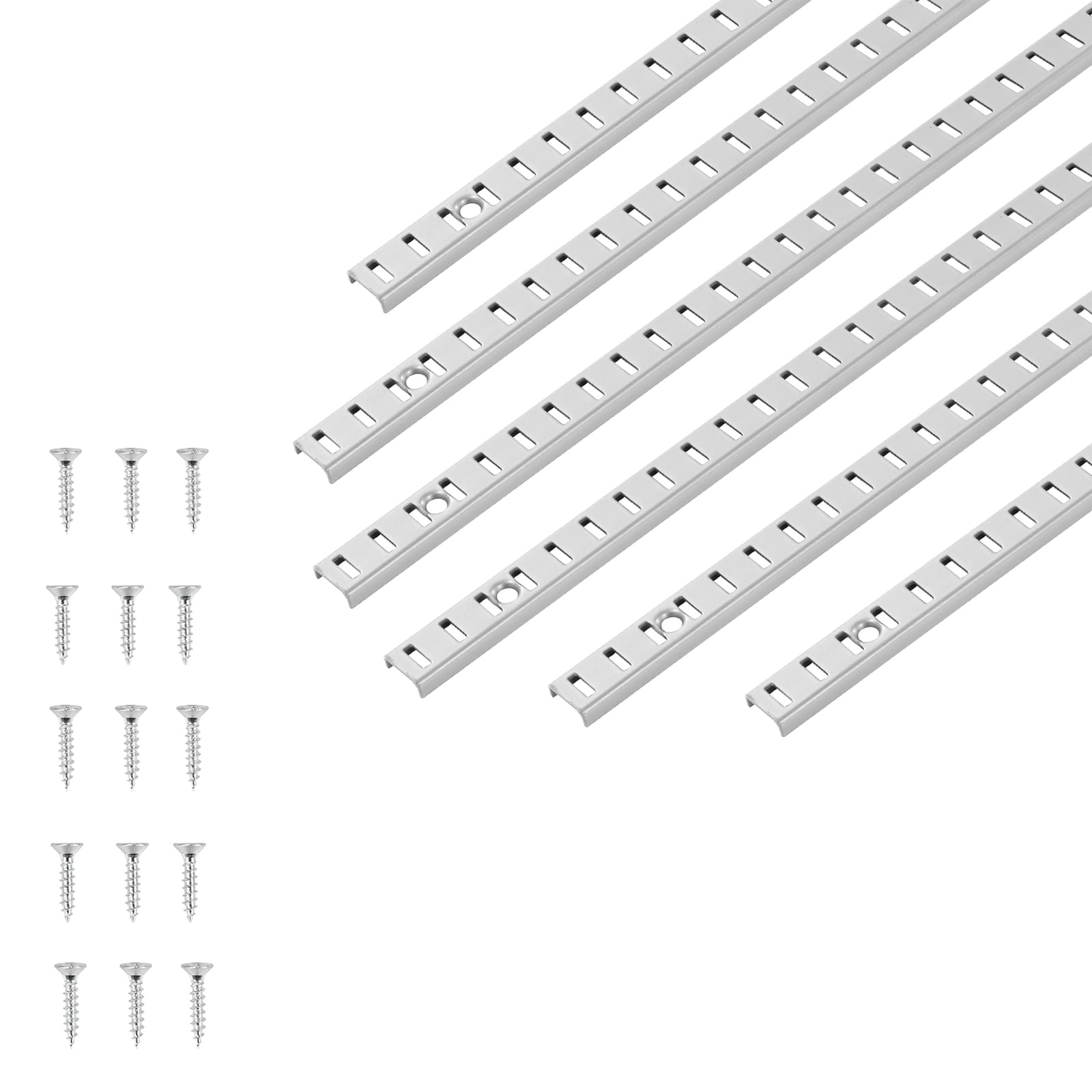 Mecale 20-Pack 72.7-in Steel Single-Slot Shelf Pilaster Standards Wall Shelving Rails with Screws Silver