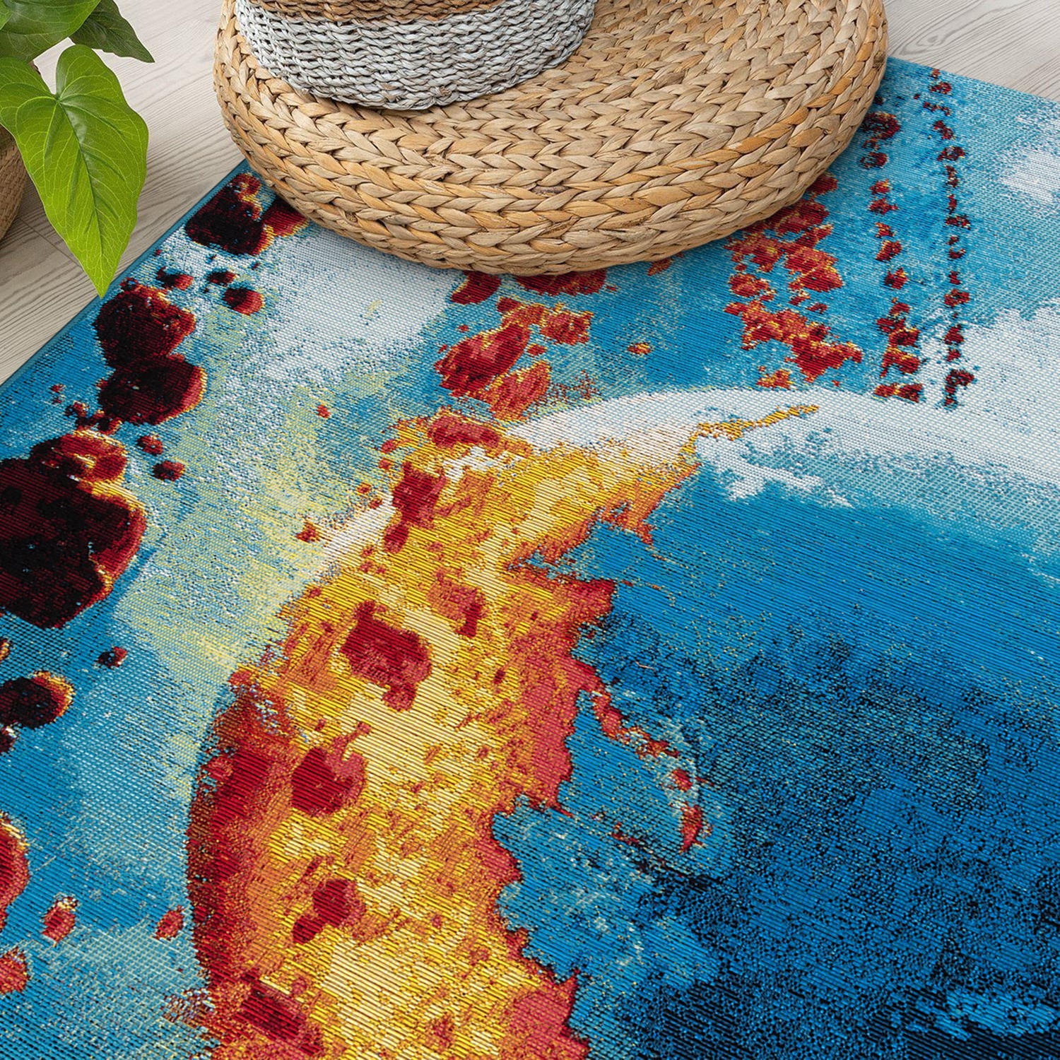 Galactic Wonder Blue and Red Synthetic Area Rug 5' x 7'